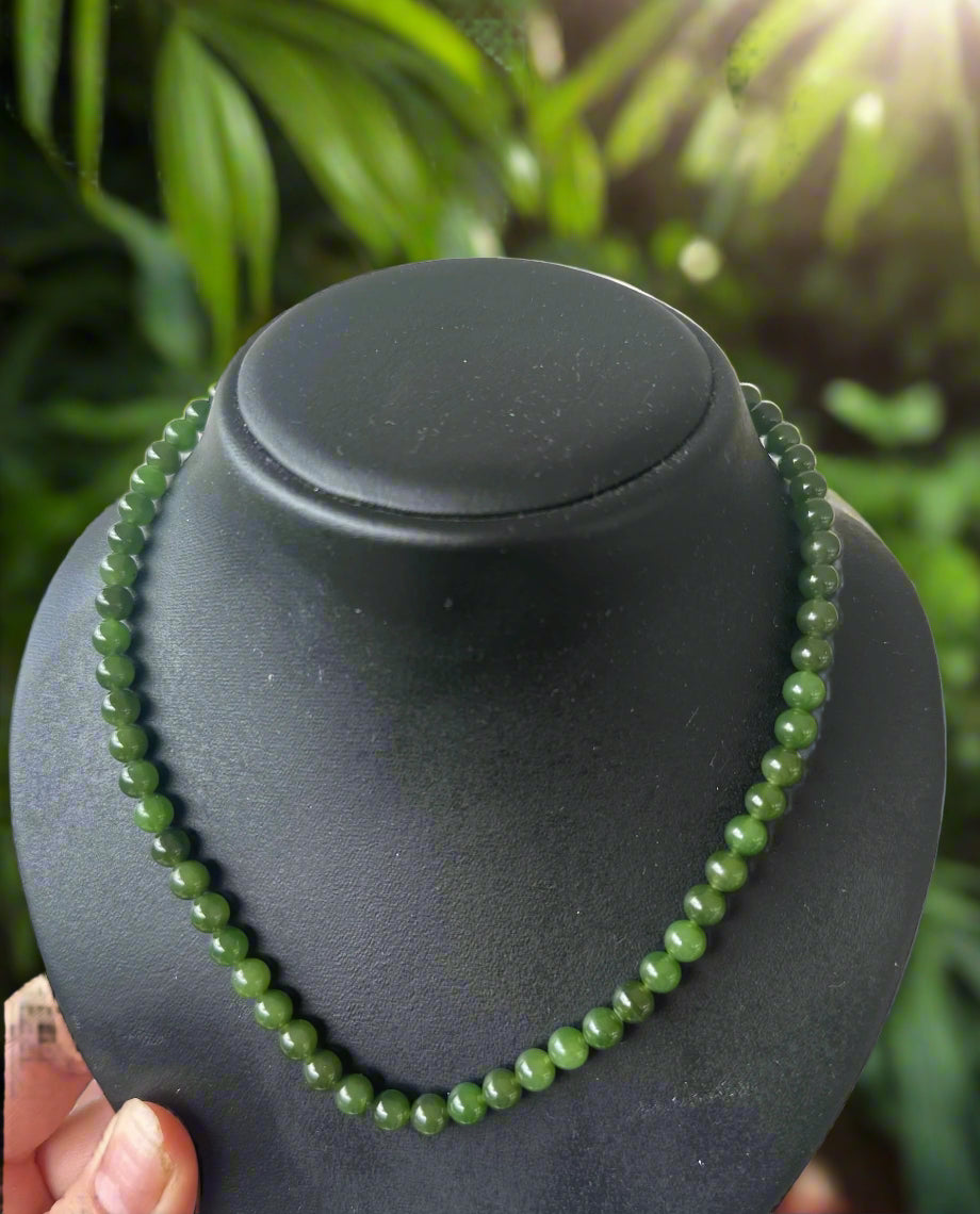 16" Australian Natural Nephrite Jade Green Beads 6mm