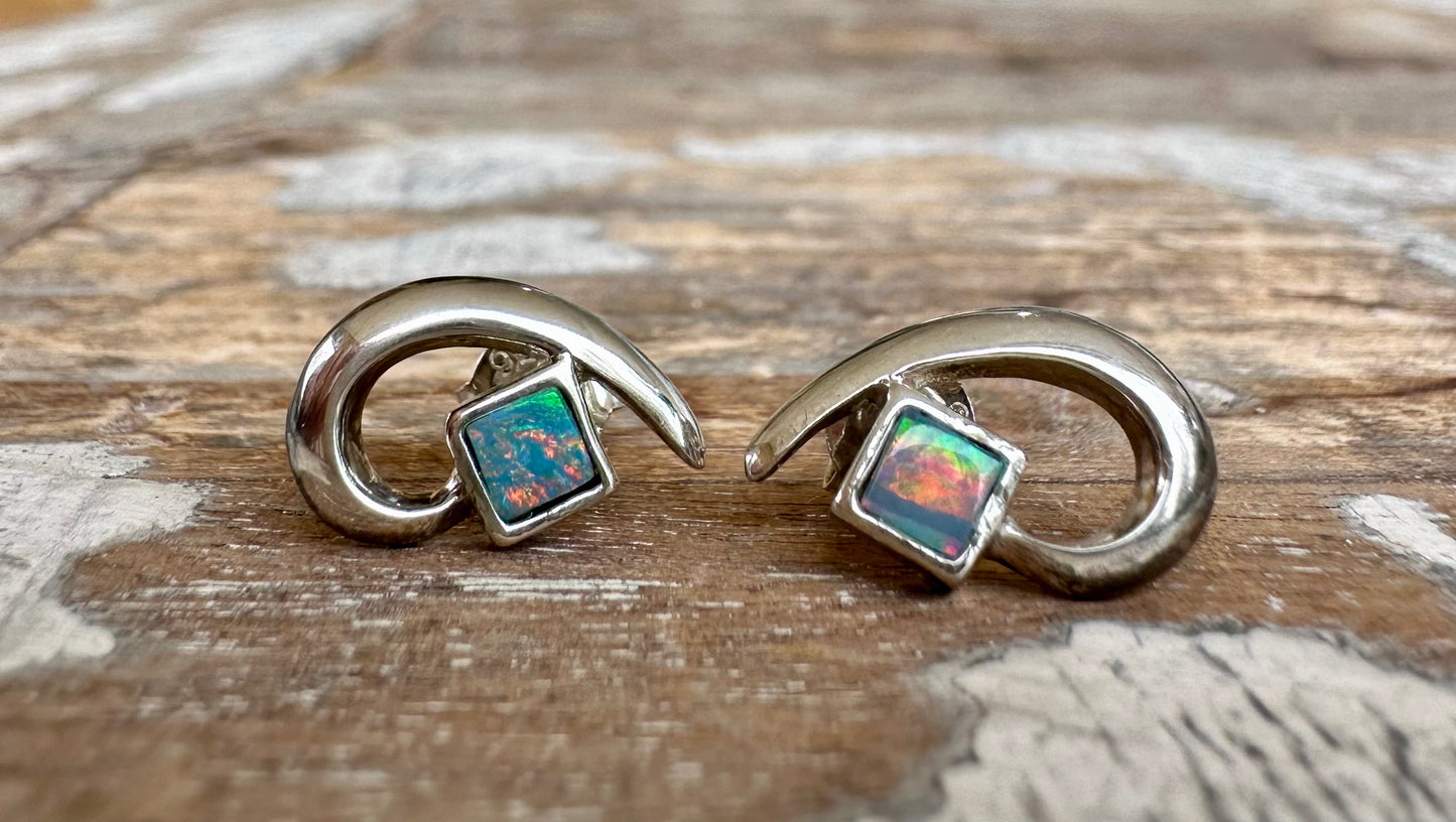 Genuine Australian opal earrings set in sterling silver