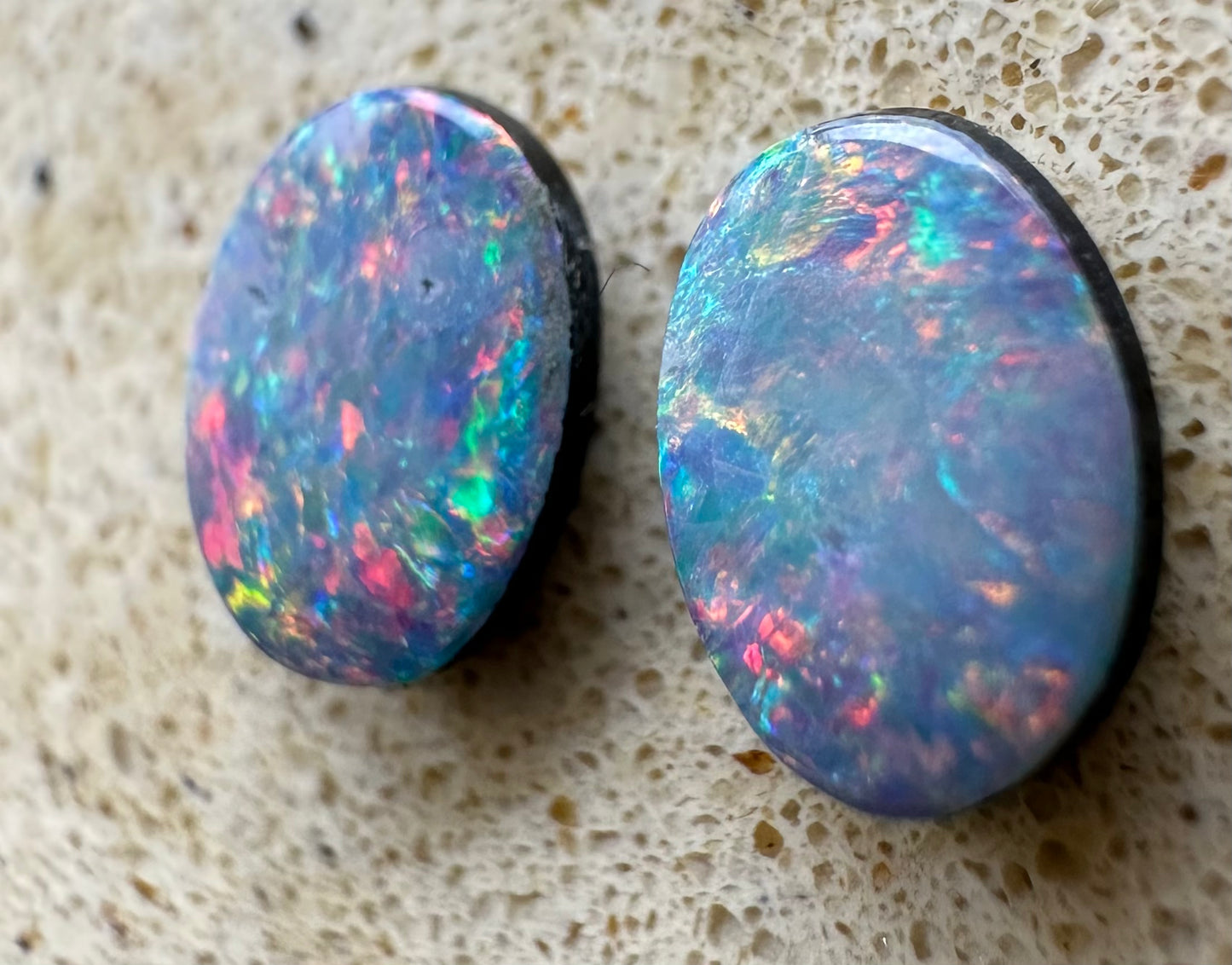 Australian Lightning Ridge Opal Doublets Matched Pair 7x5mm - Opal Essence Wholesalers