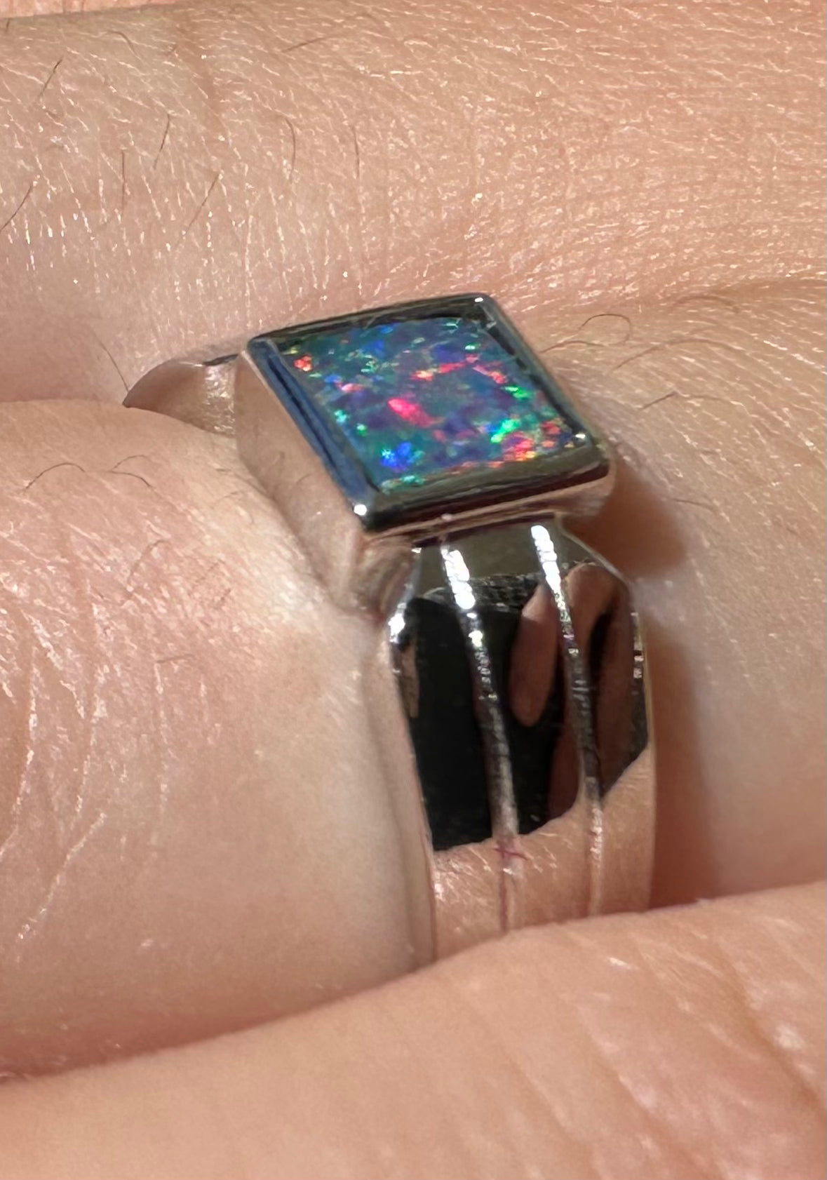 Sterling Silver Australian Opal Ring Size M 1/2 or 6.5