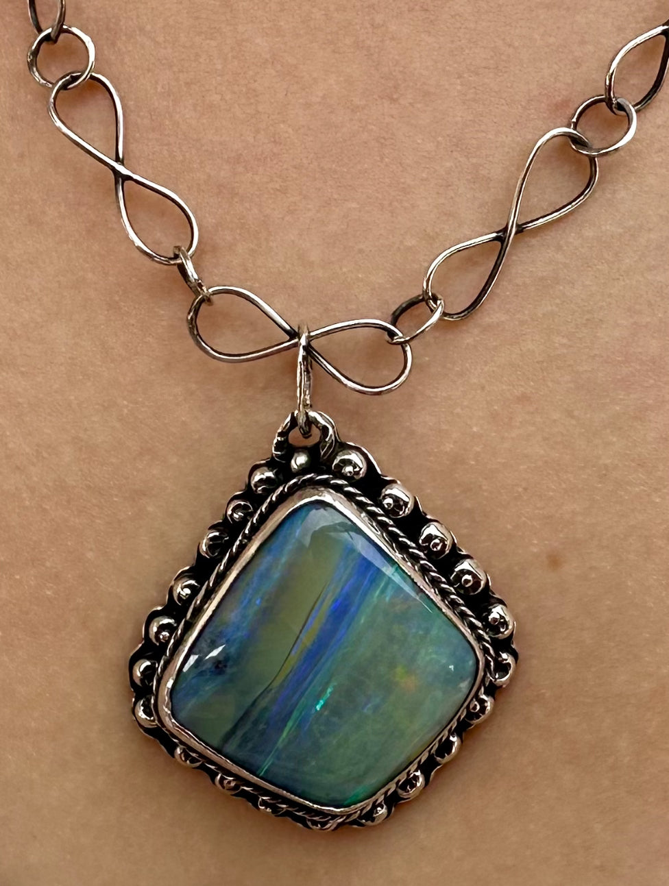 Unique Vintage Australian Boulder Opal Sterling Silver Pendant