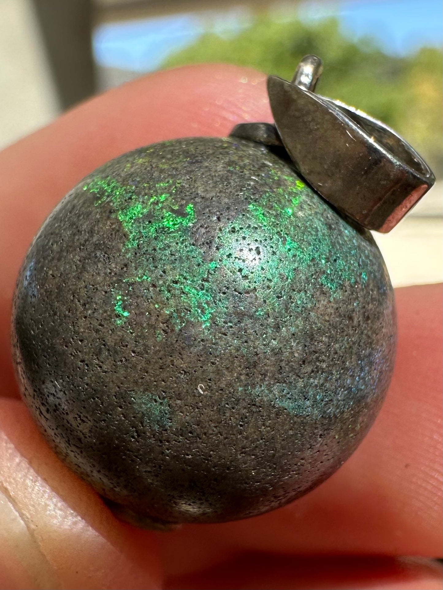 Australian Andamooka matrix green and blue opal focal bead pendant 28ct