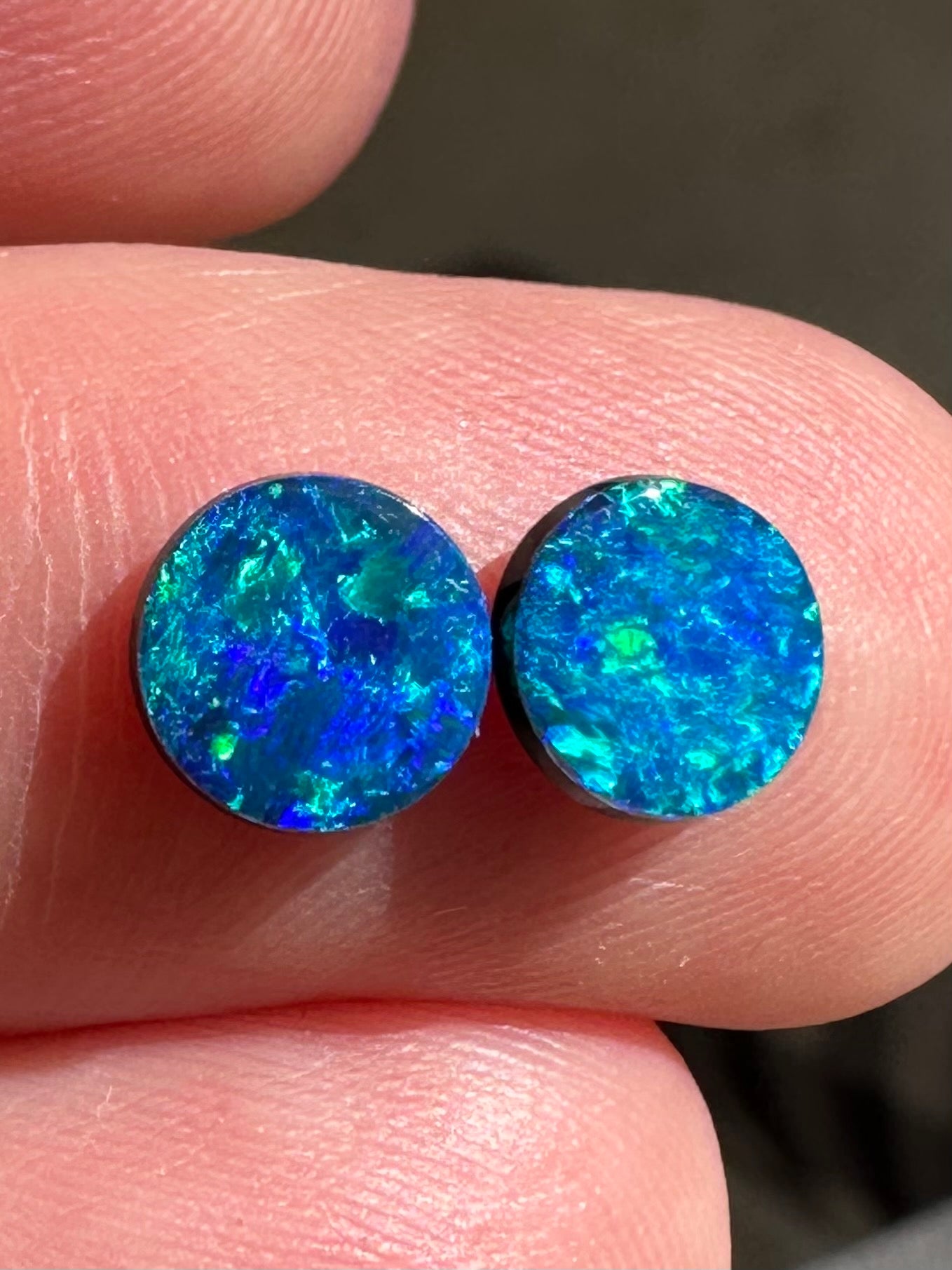 Australian lightning ridge doublet Opal pair multicolored unset pendant or earrings 1.405 cts