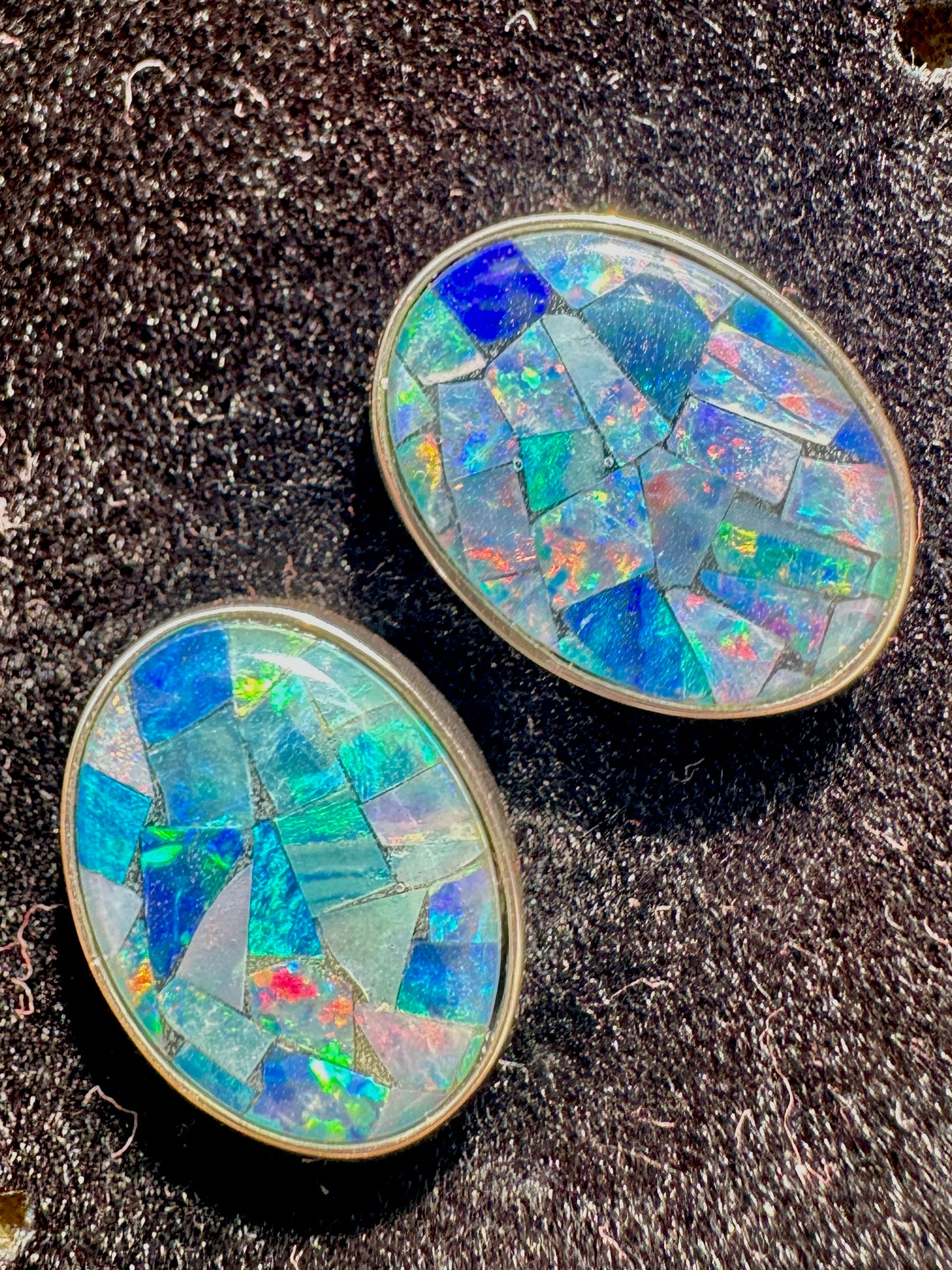 Mosaic triplet opal earrings - Australian natural Opal mosaic set in sterling silver 24.95 cts