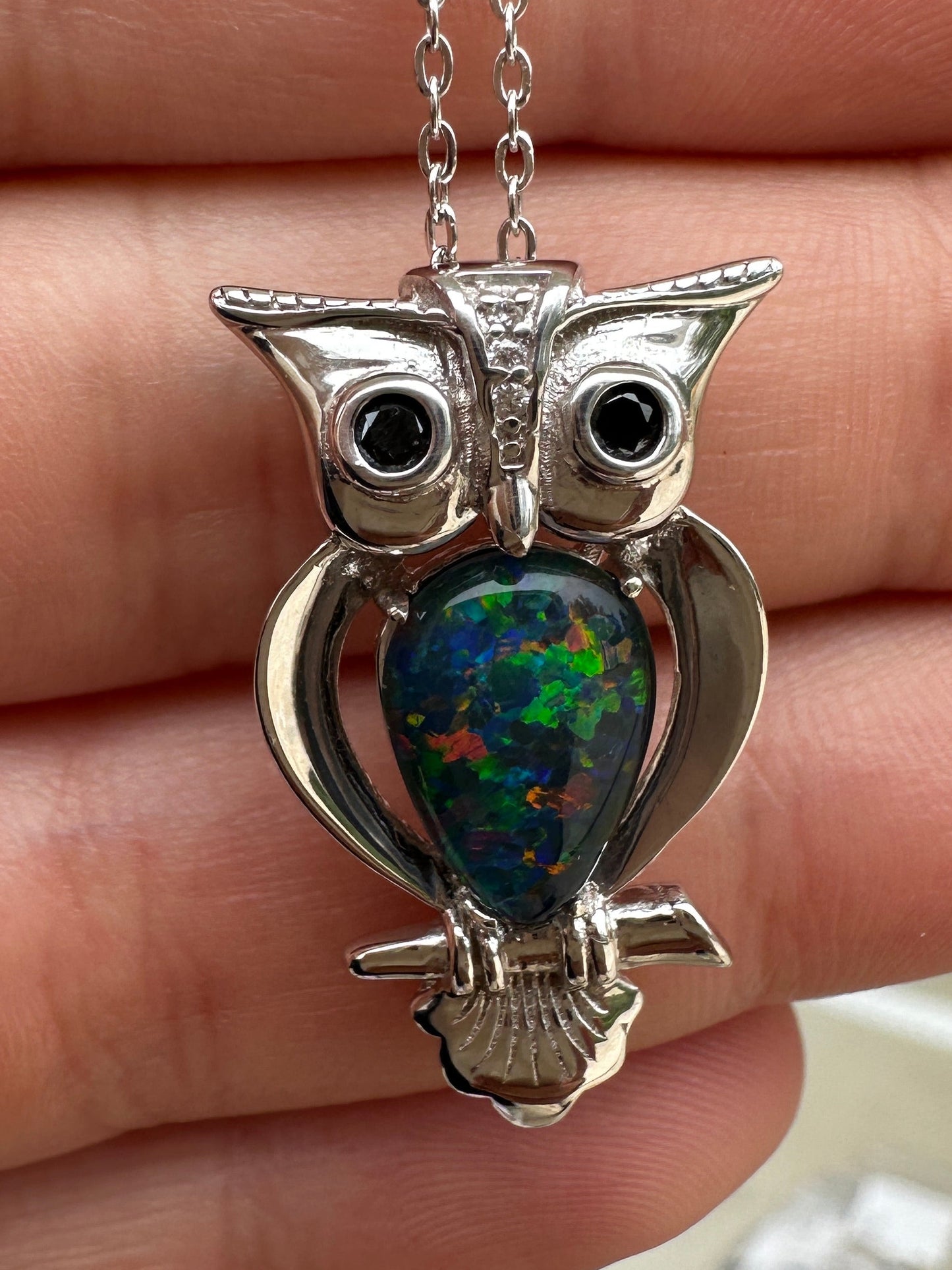 Coober Pedy Opal owl pendant - Australian Opal set in sterling silver 17.09 cts