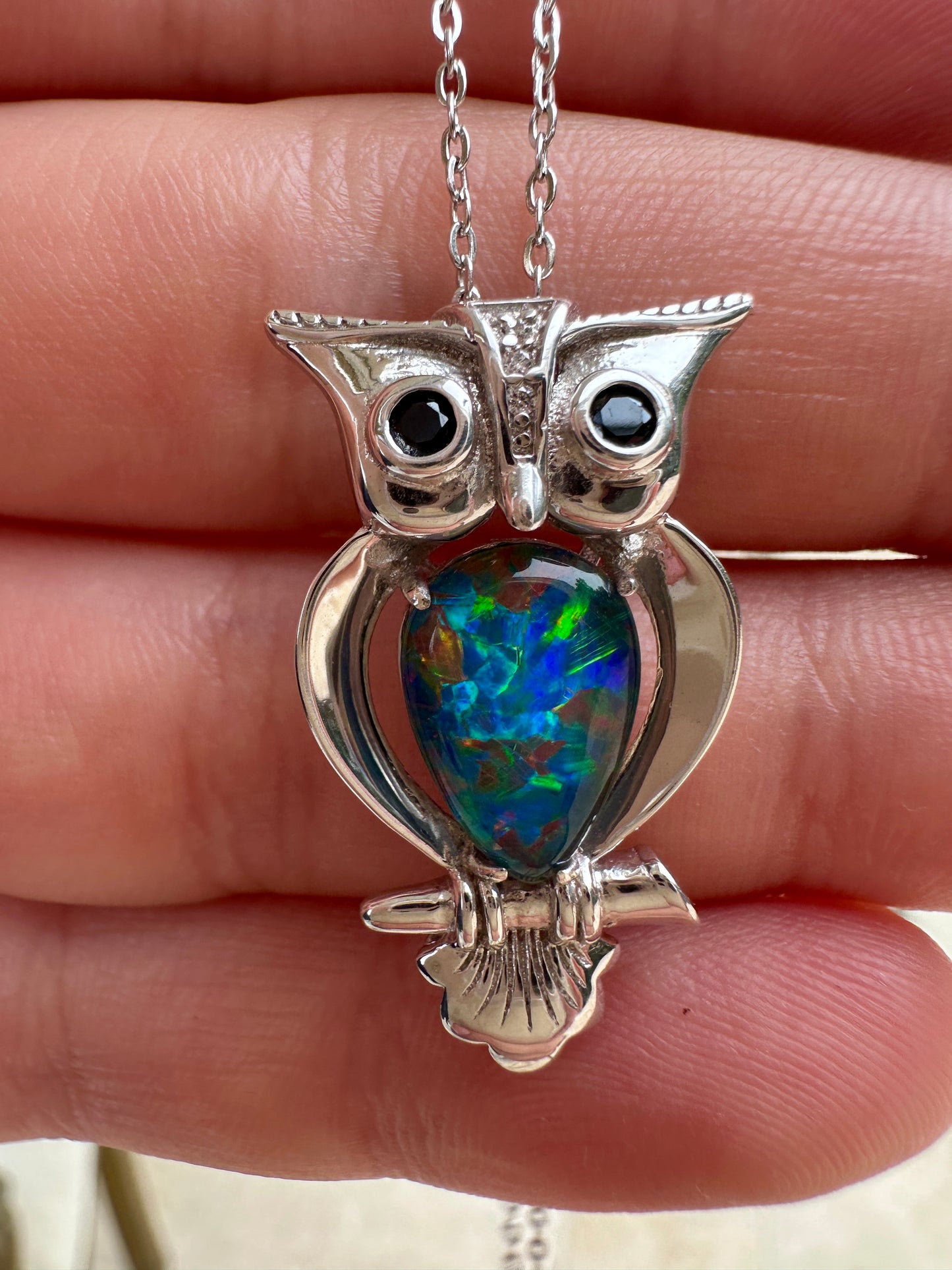 Coober Pedy Opal owl pendant - Australian Opal set in sterling silver 16.23 cts