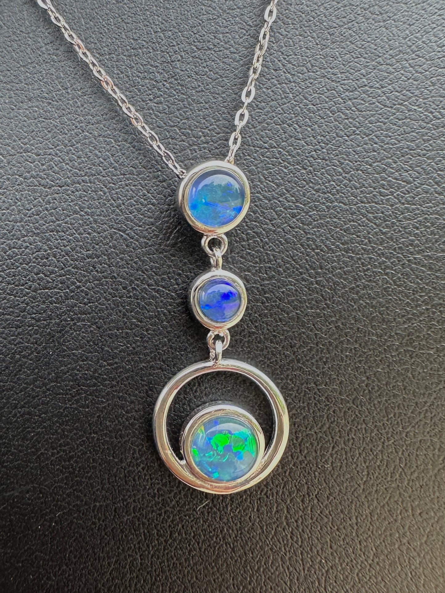 Coober Pedy 3-stone drop pendant - Australian natural Opal triplet set in sterling silver 9.88 cts