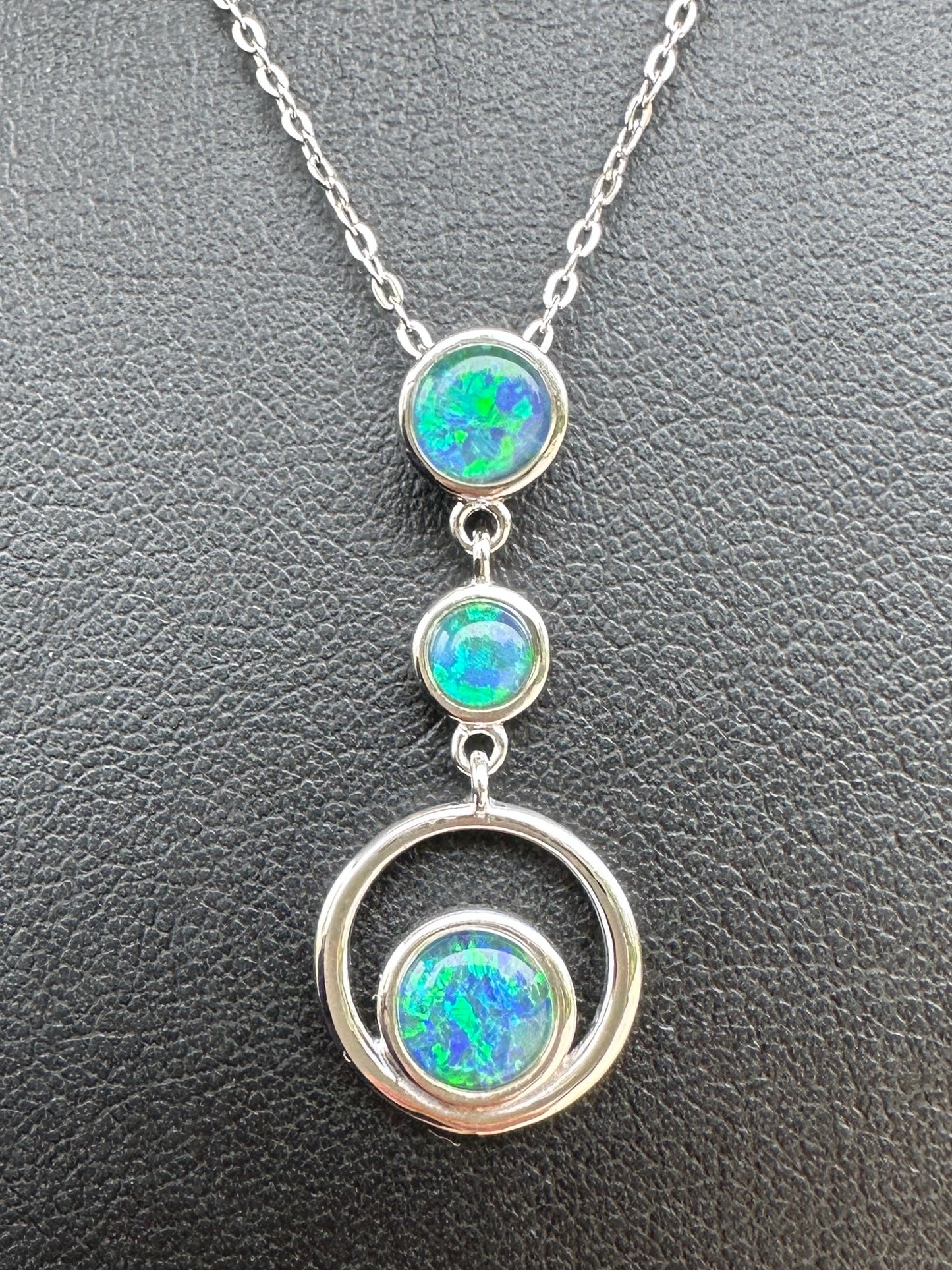 Coober Pedy 3-Stone Opal Triplet Drop Pendant 9.945 cts - Sterling Silver