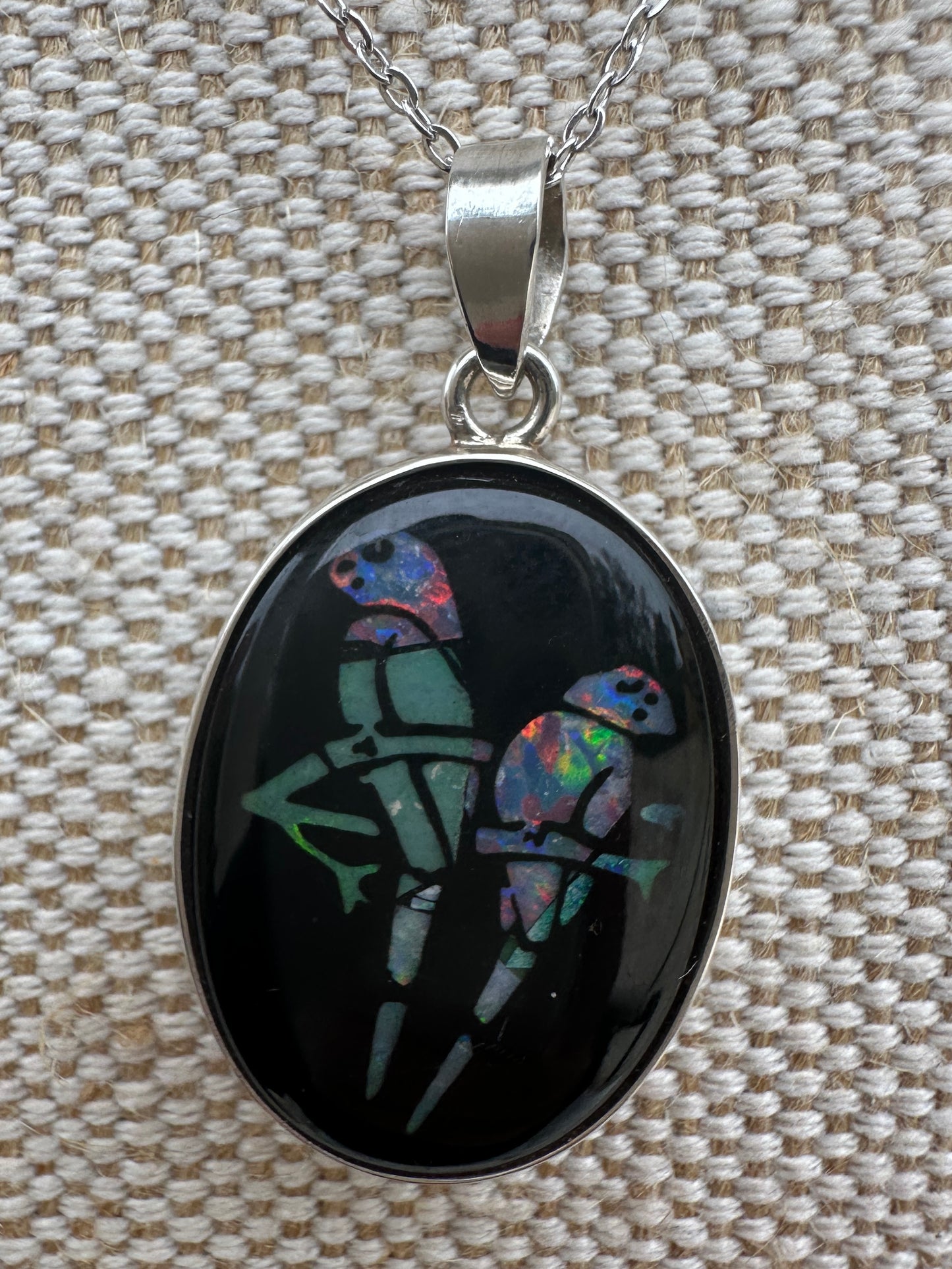Coober Pedy Opal bird pendant - Australian Opal set in sterling silver 22 cts