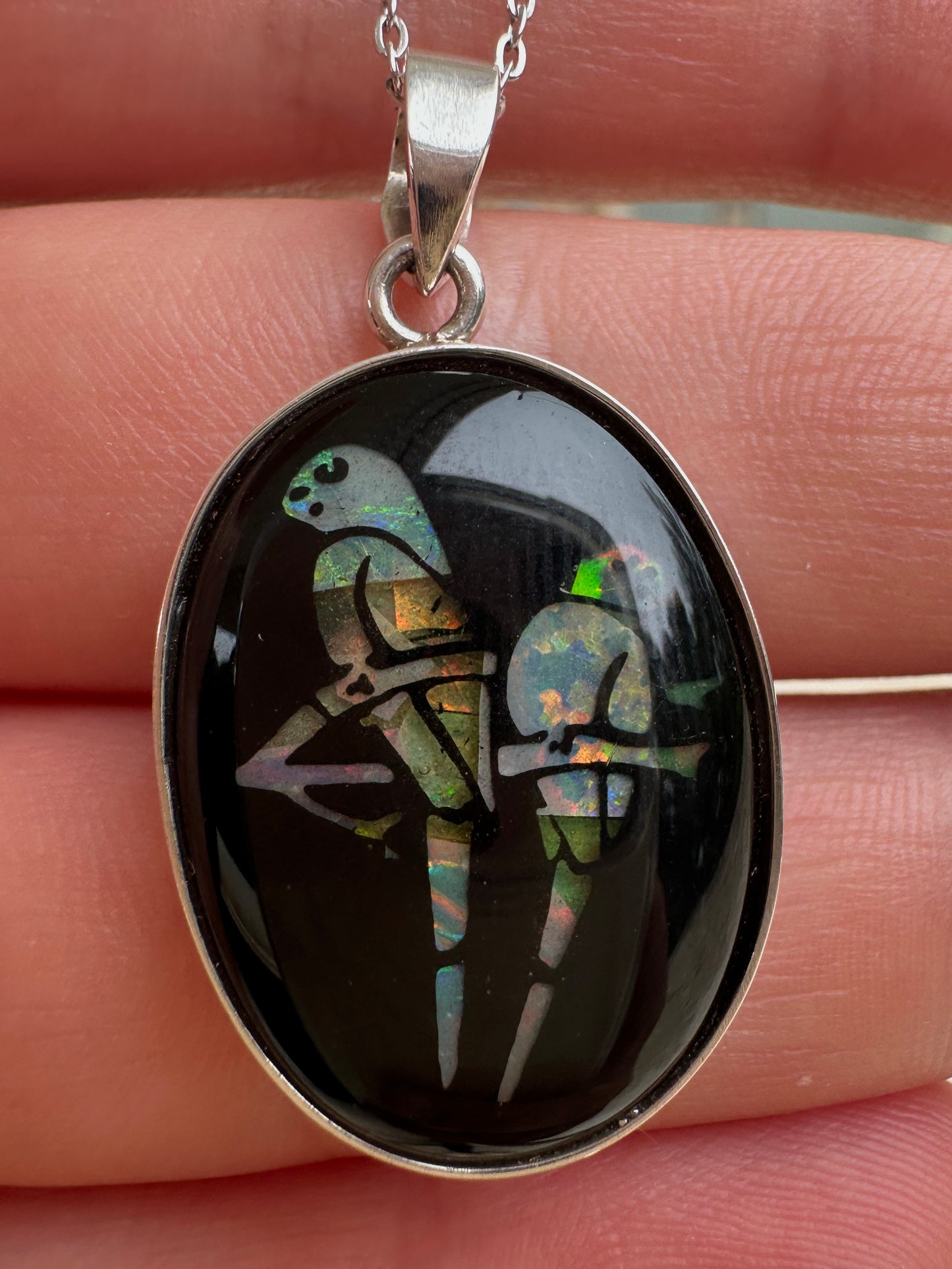 Coober Pedy Opal bird pendant - Australian Opal set in sterling silver 23 cts
