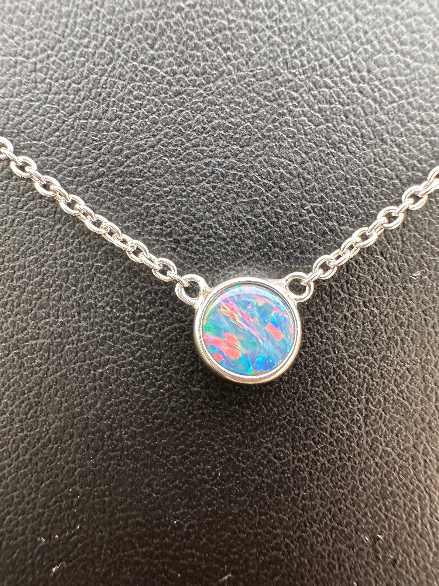 Coober Pedy opal doublet necklace - Australian natural Opal doublet set in sterling silver with chain 14.52 cts