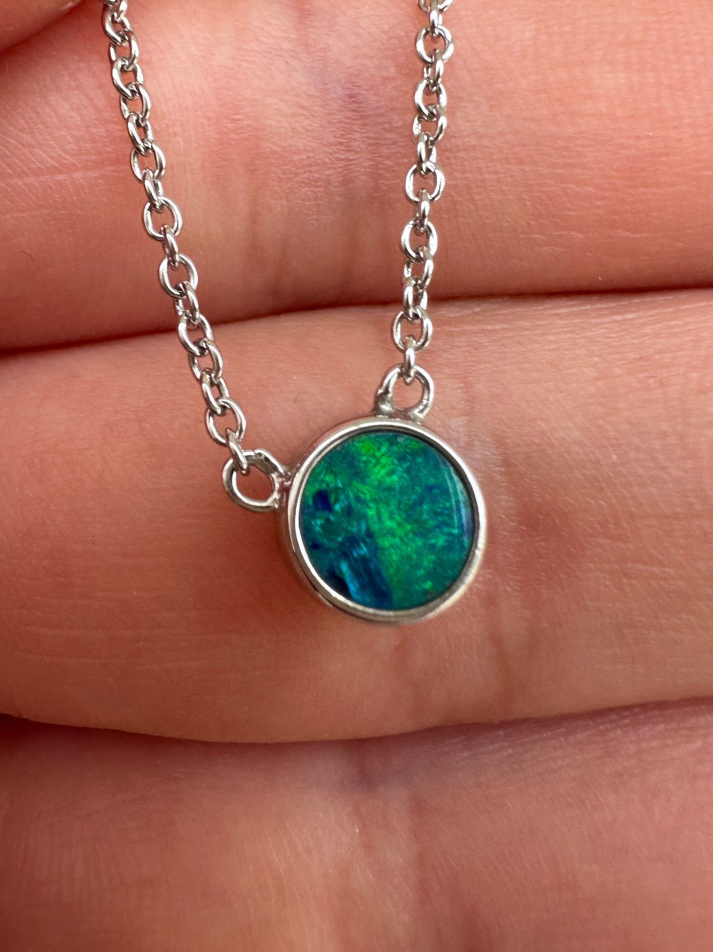 Coober Pedy opal doublet necklace - Australian natural Opal doublet set in sterling silver with chain 14.45 cts