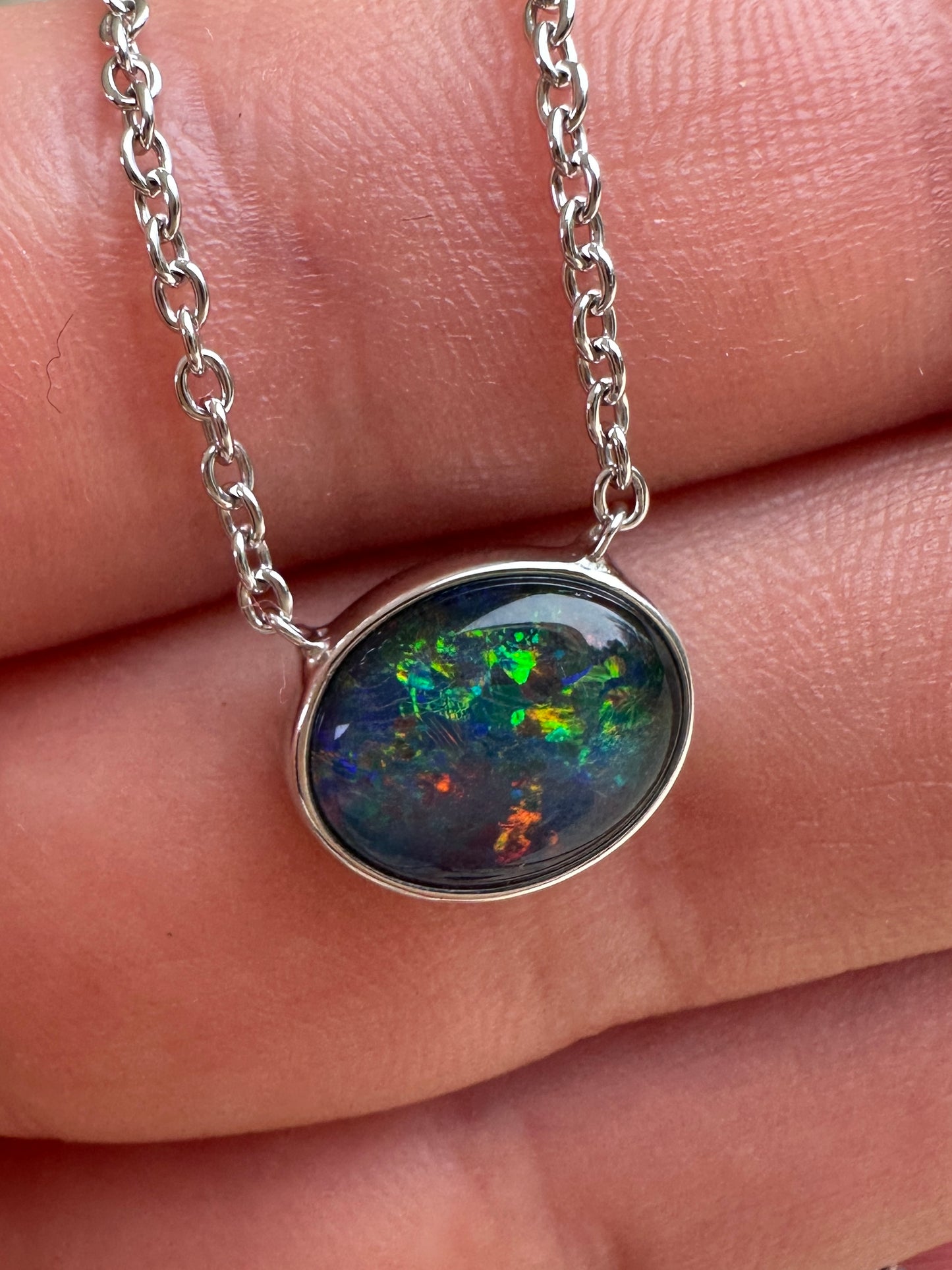 Coober Pedy triplet opal necklace - Australian natural Opal triplet set in sterling silver with chain 16.01 cts