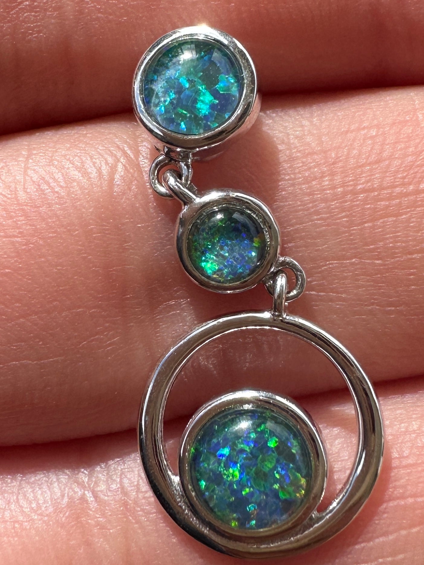 Australian muliticolored opal triplet drop pendant set in sterling silver 9.88 cts