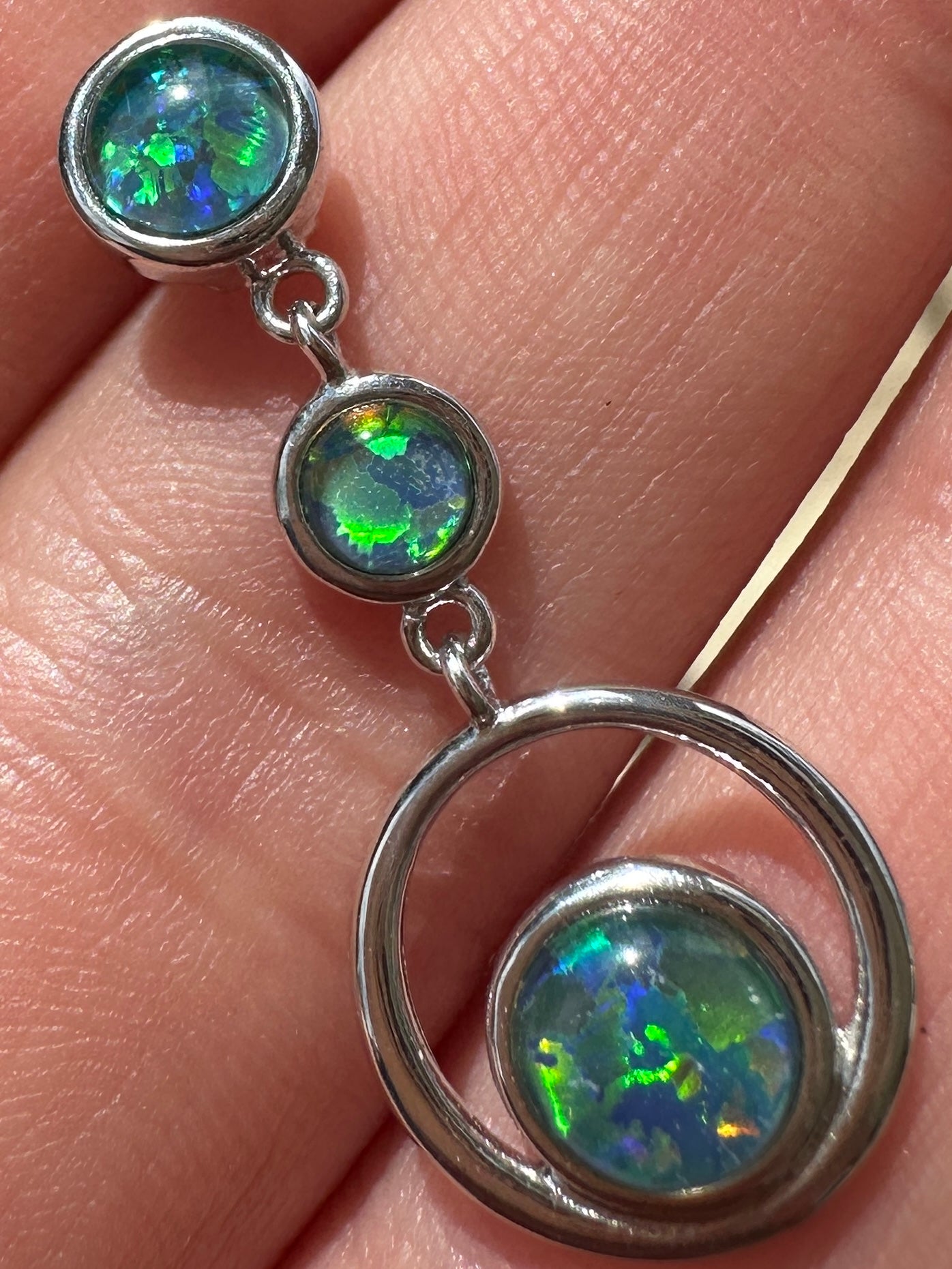 Australian muliticolored opal triplet drop pendant set in sterling silver 9.865 cts
