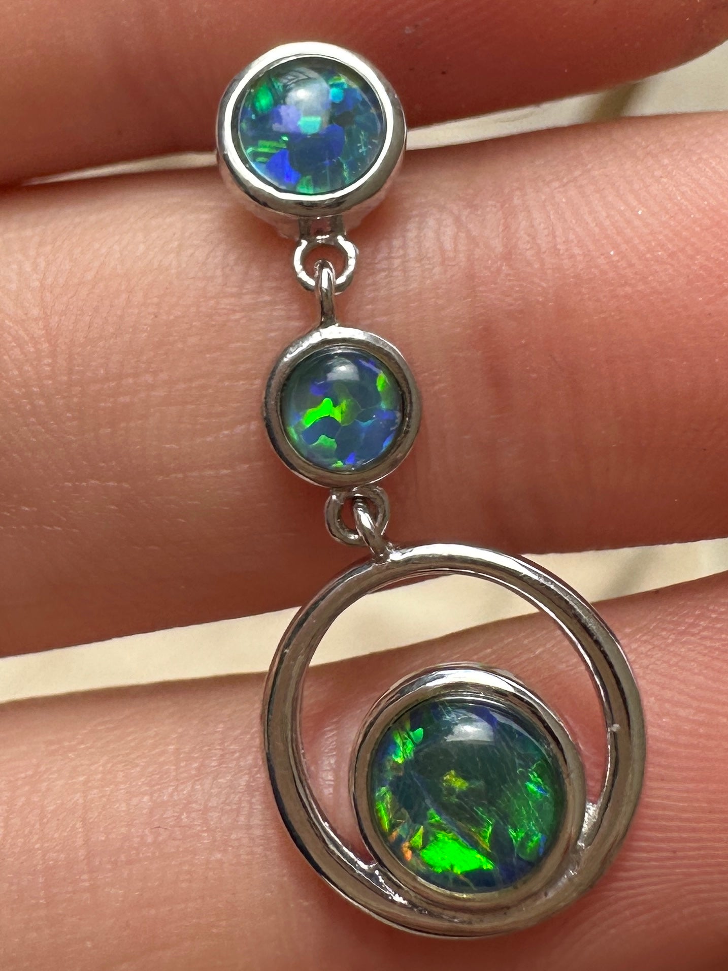 Australian muliticolored opal triplet drop pendant set in sterling silver 9.945 cts