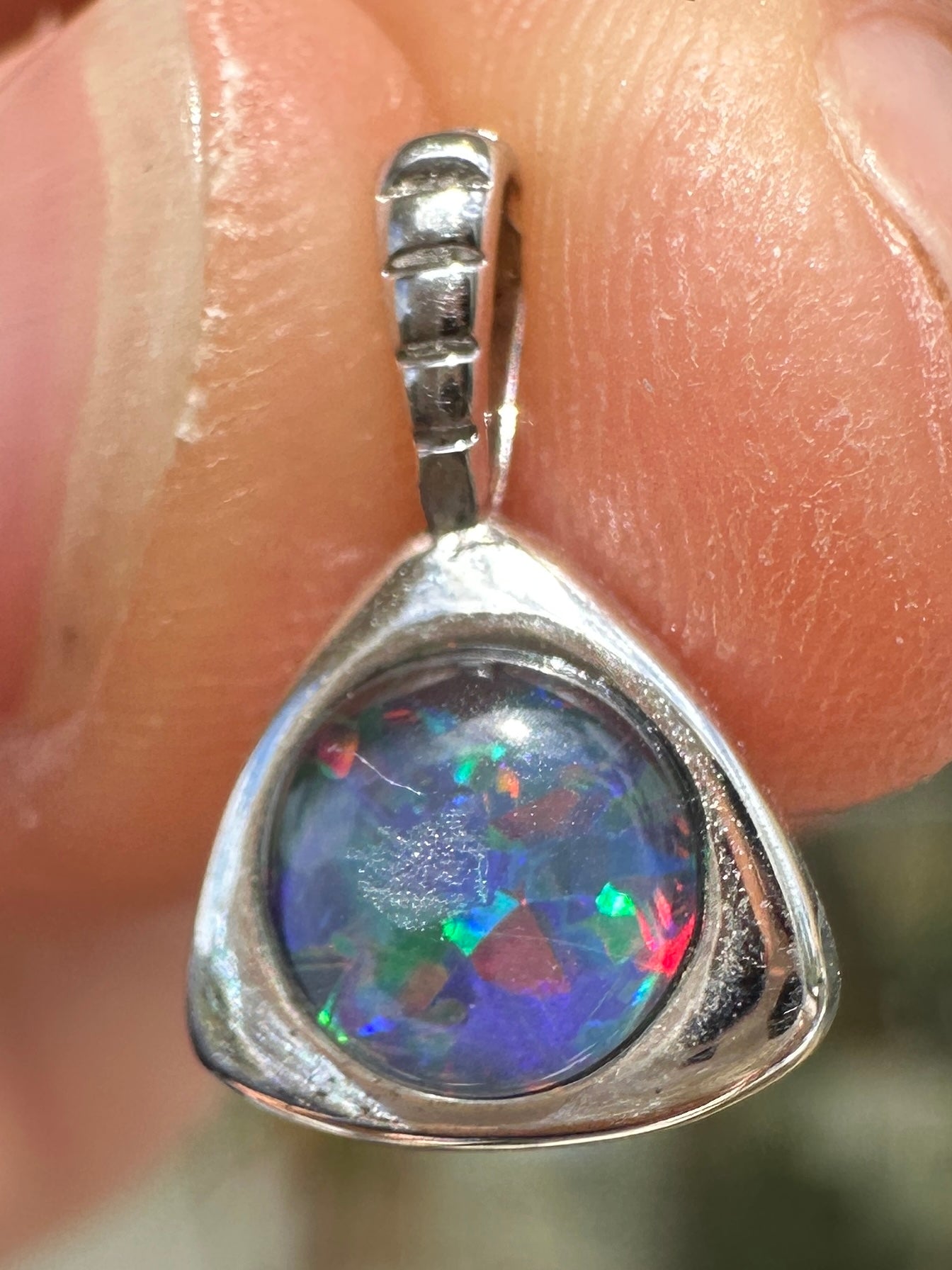 Australian muliticolored opal doublet drop pendant set in sterling silver 4.19 cts