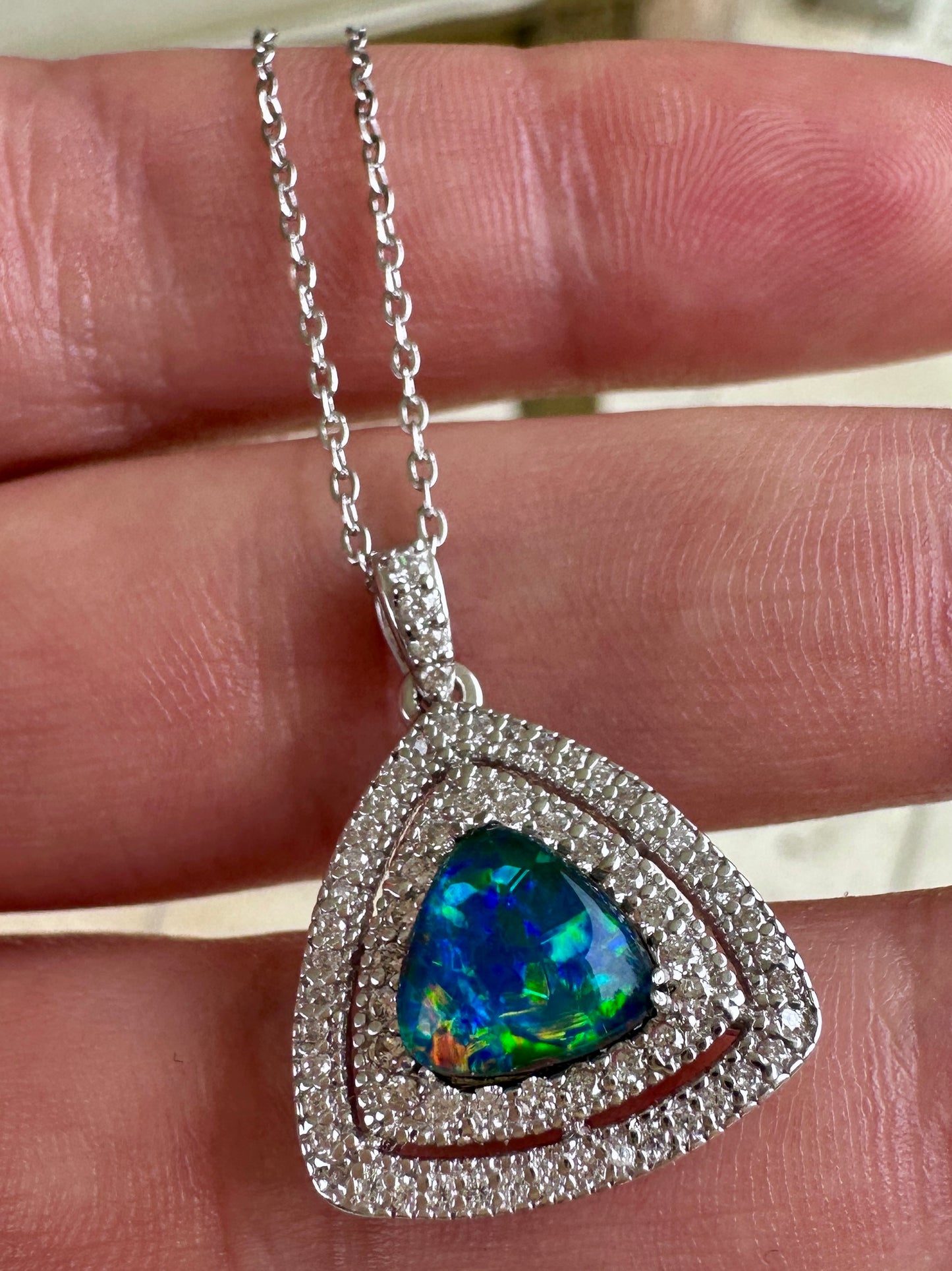 Coober Pedy triplet opal pendant - Australian natural Opal triplet set in sterling silver encrusted with Cubic Zirconia diamonds 12.05 cts