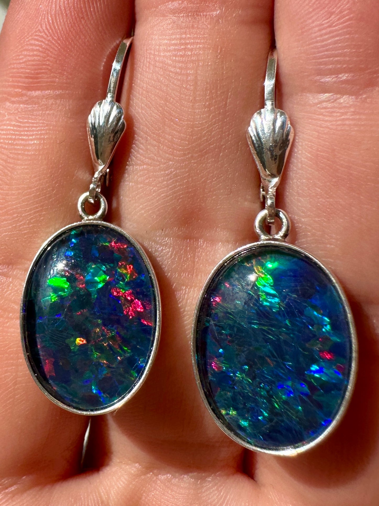 Australian triplet opal earrings set in sterling silver 28.29 cts
