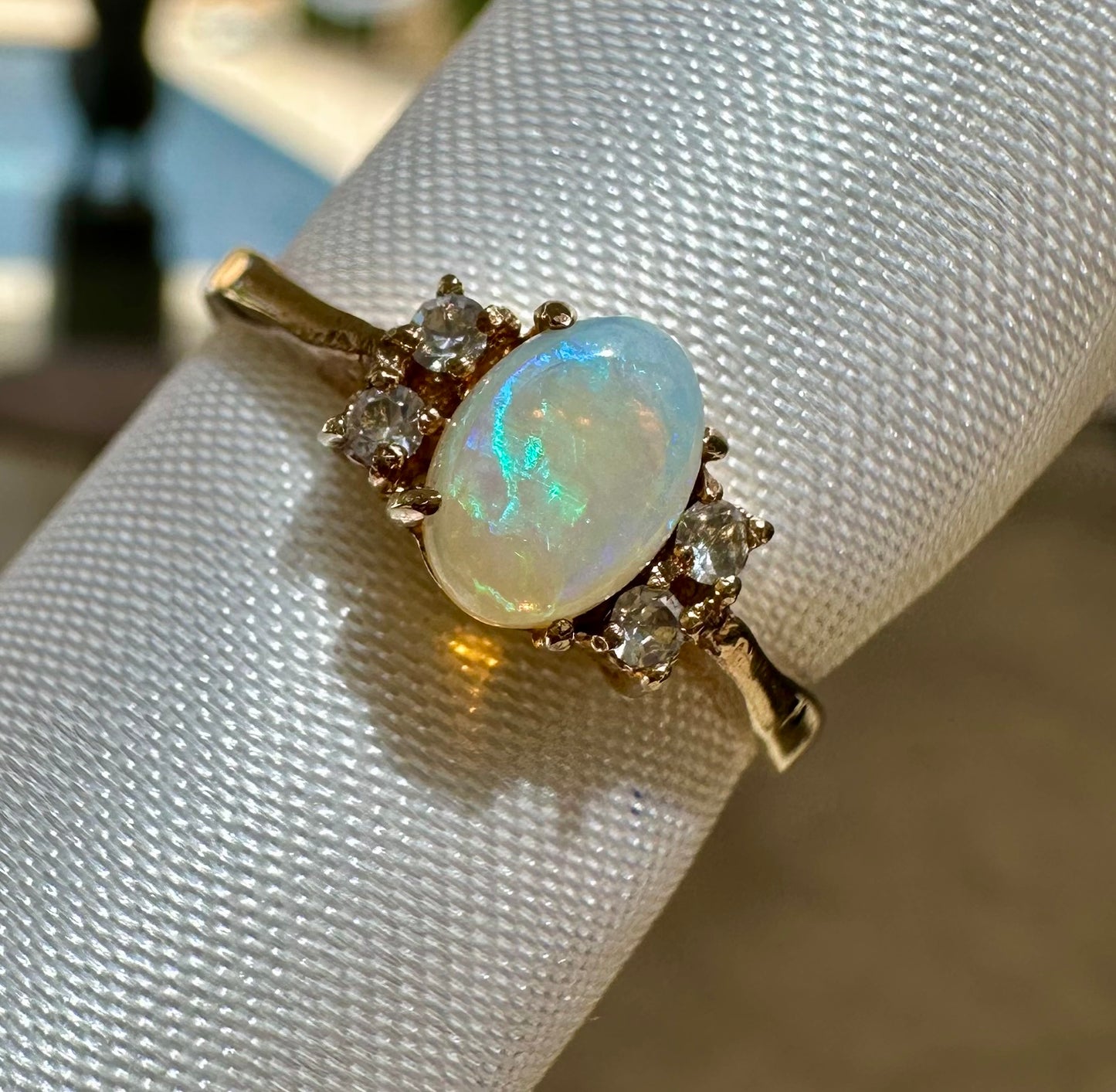 Australian opal ring Gold Plated size 7 with cz diamonds