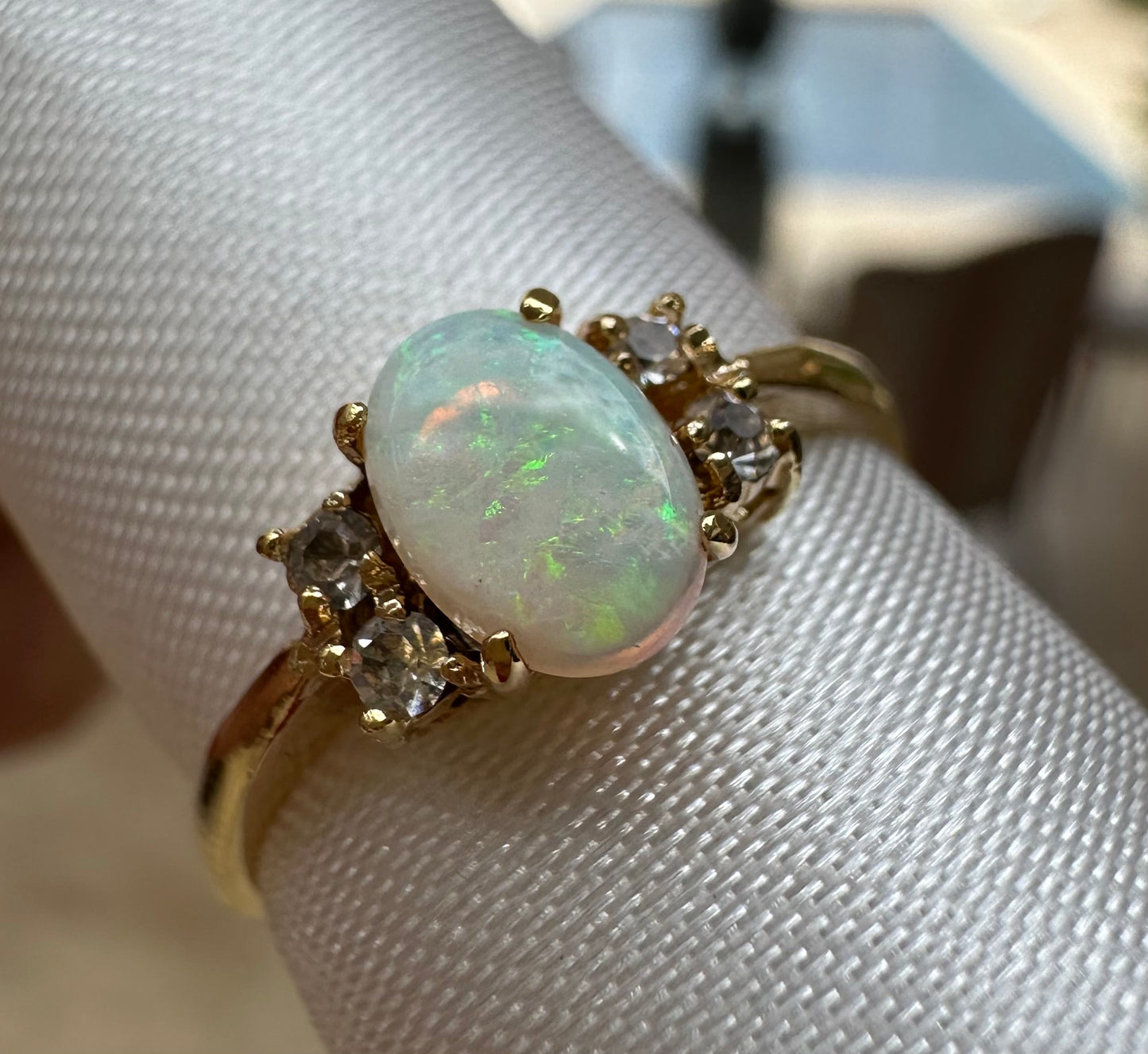 Australian opal ring Gold Plated size 7.5 with cz diamonds