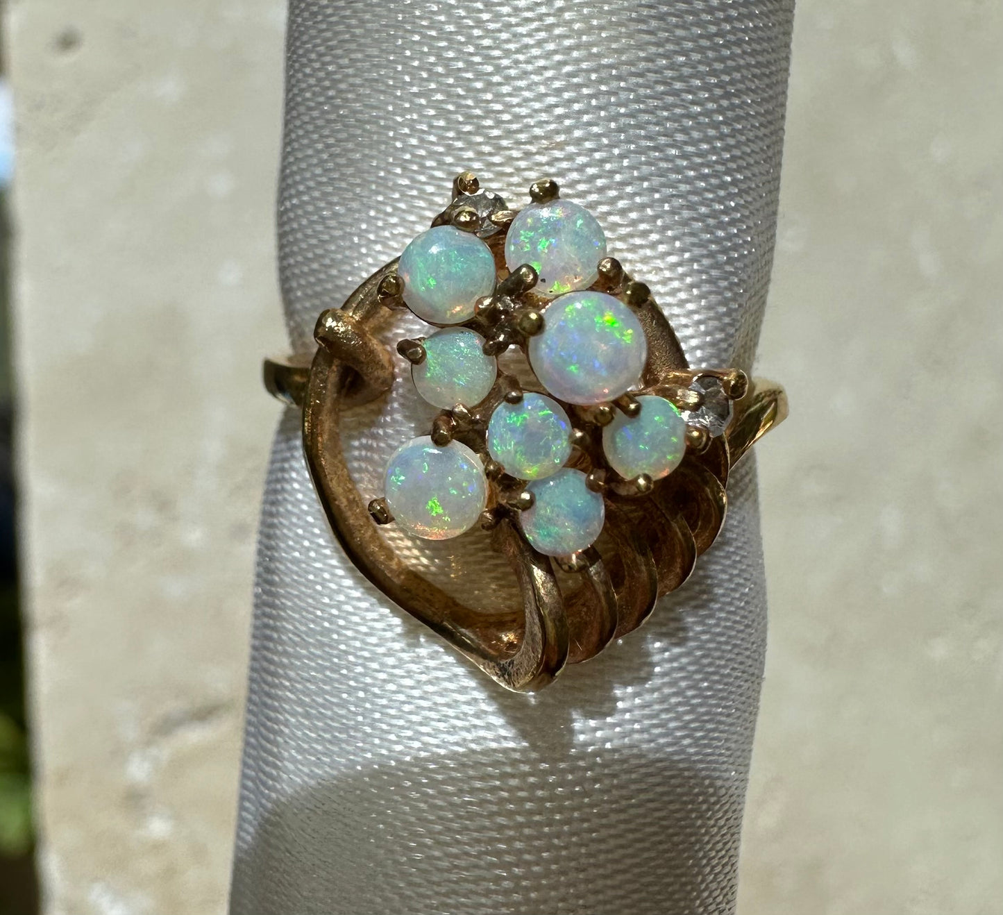 Australian opal ring Gold Plated size 6.5 with cz diamonds