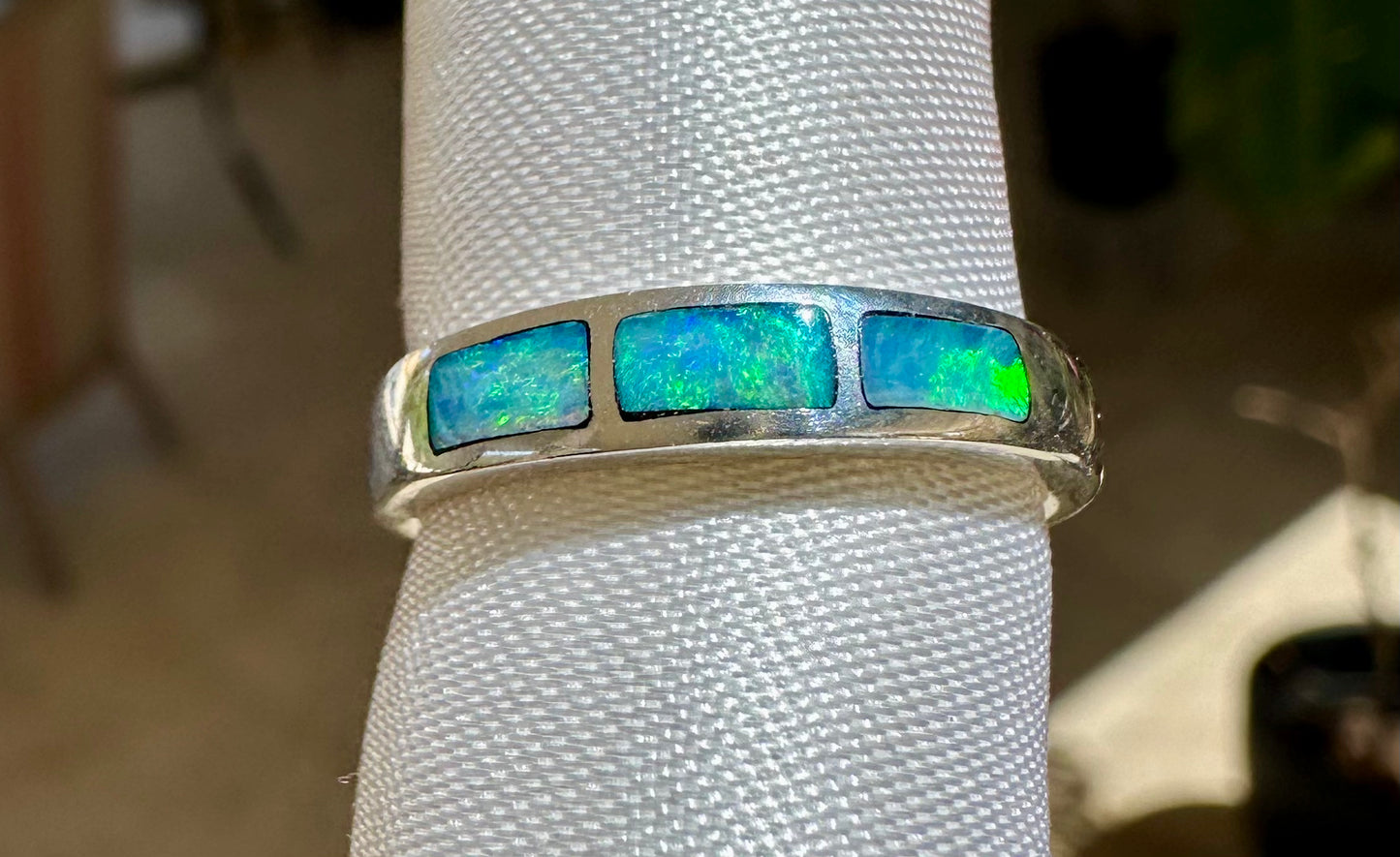 Genuine Australian multicolored opal ring sterling silver
