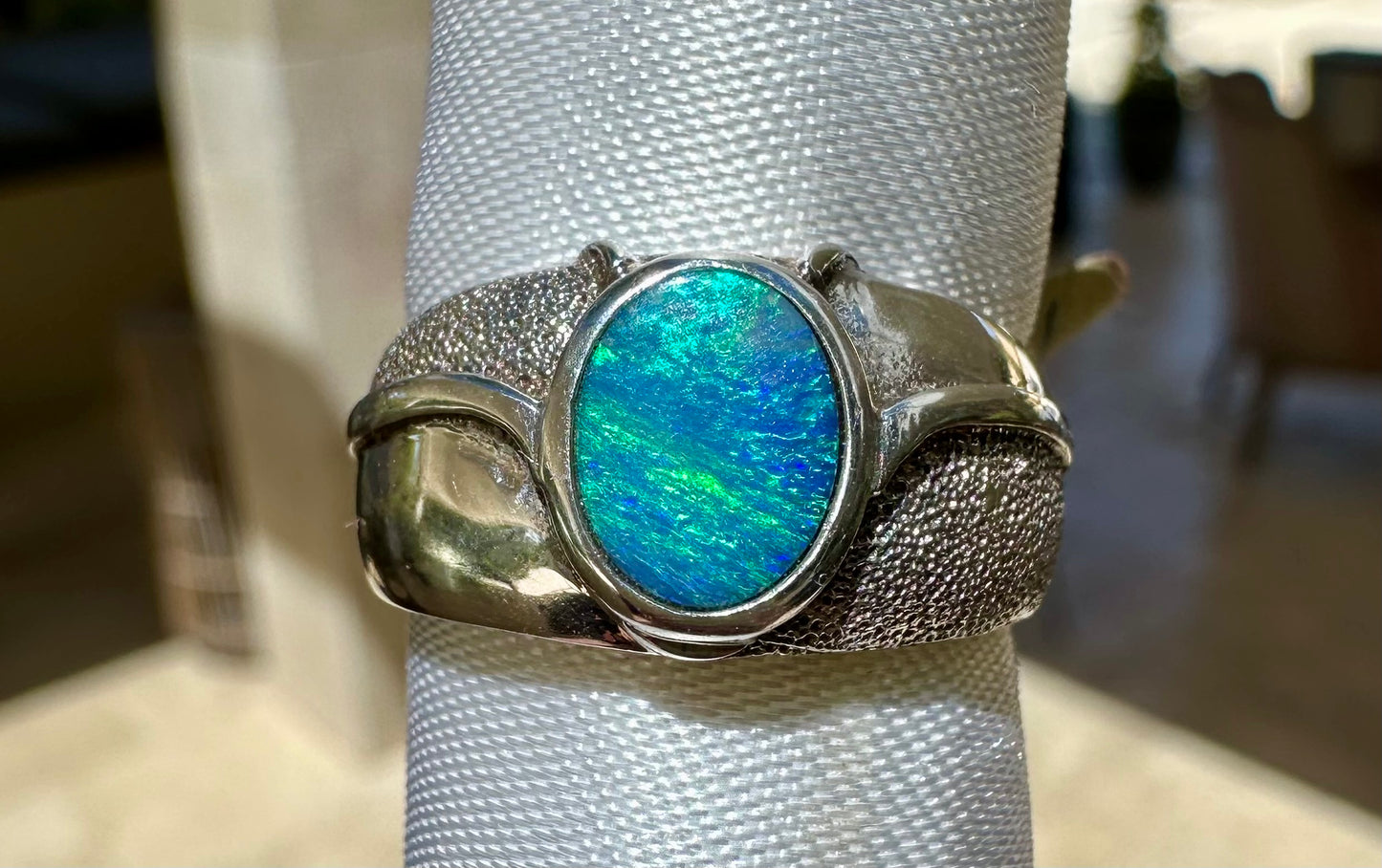Australian opal ring sterling silver size 6.25
