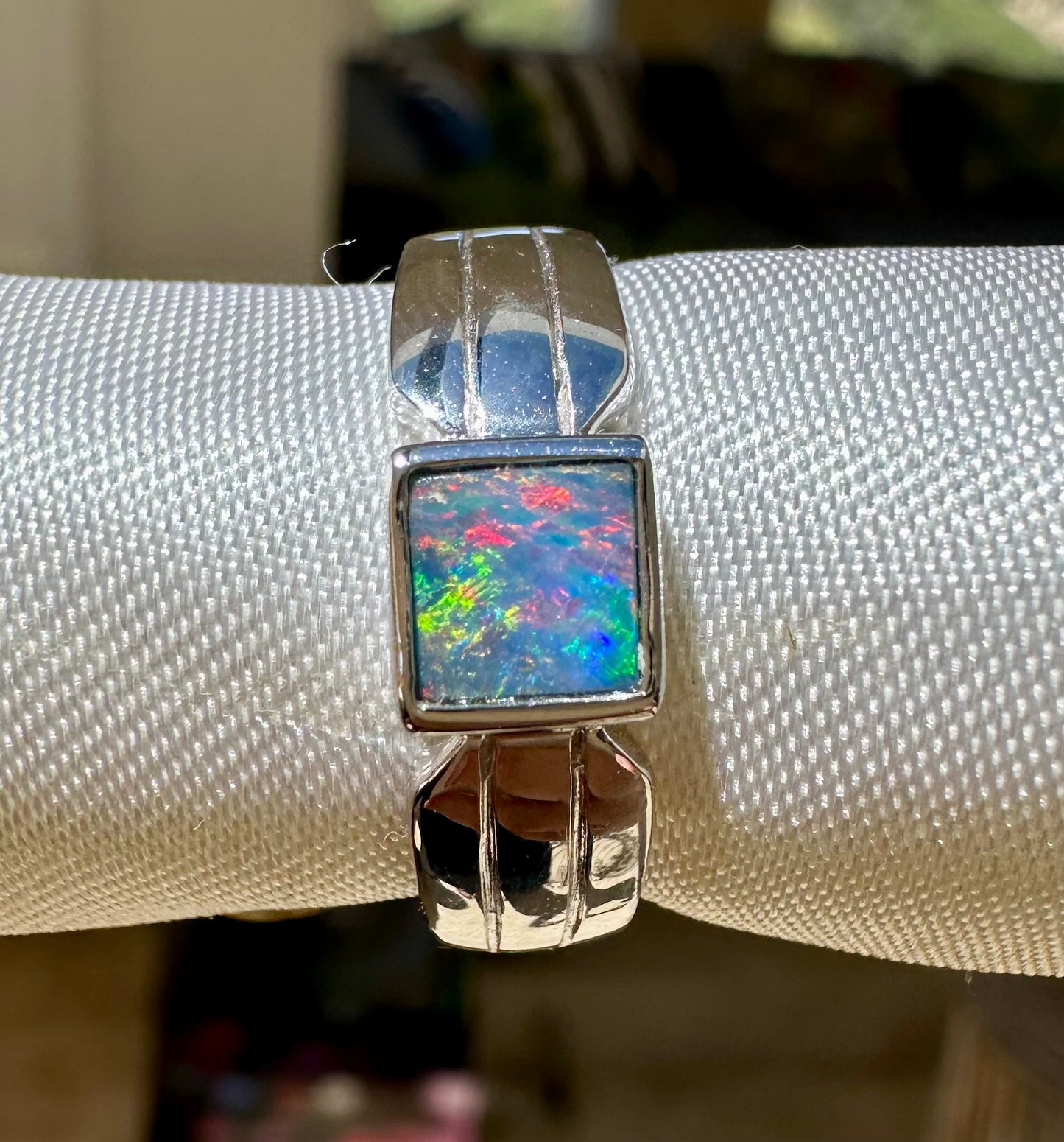 Australian opal ring sterling silver 5.75