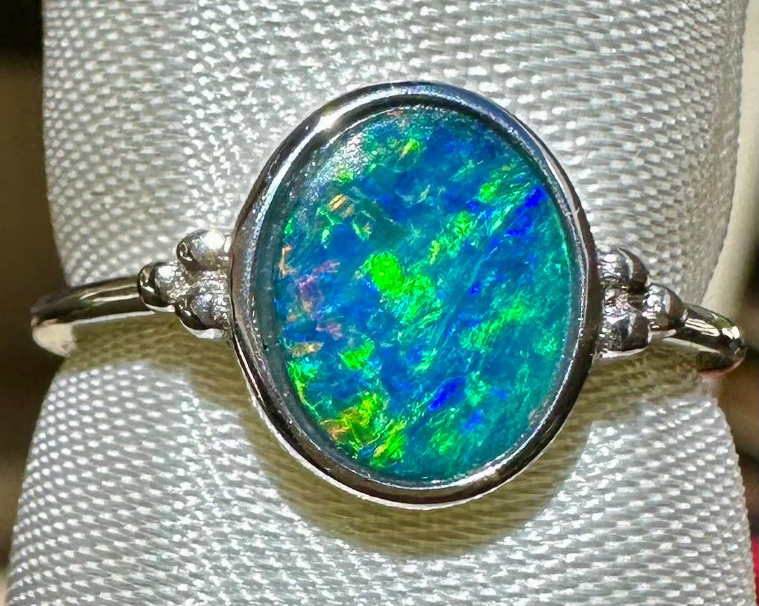 Australian opal ring sterling silver size 6