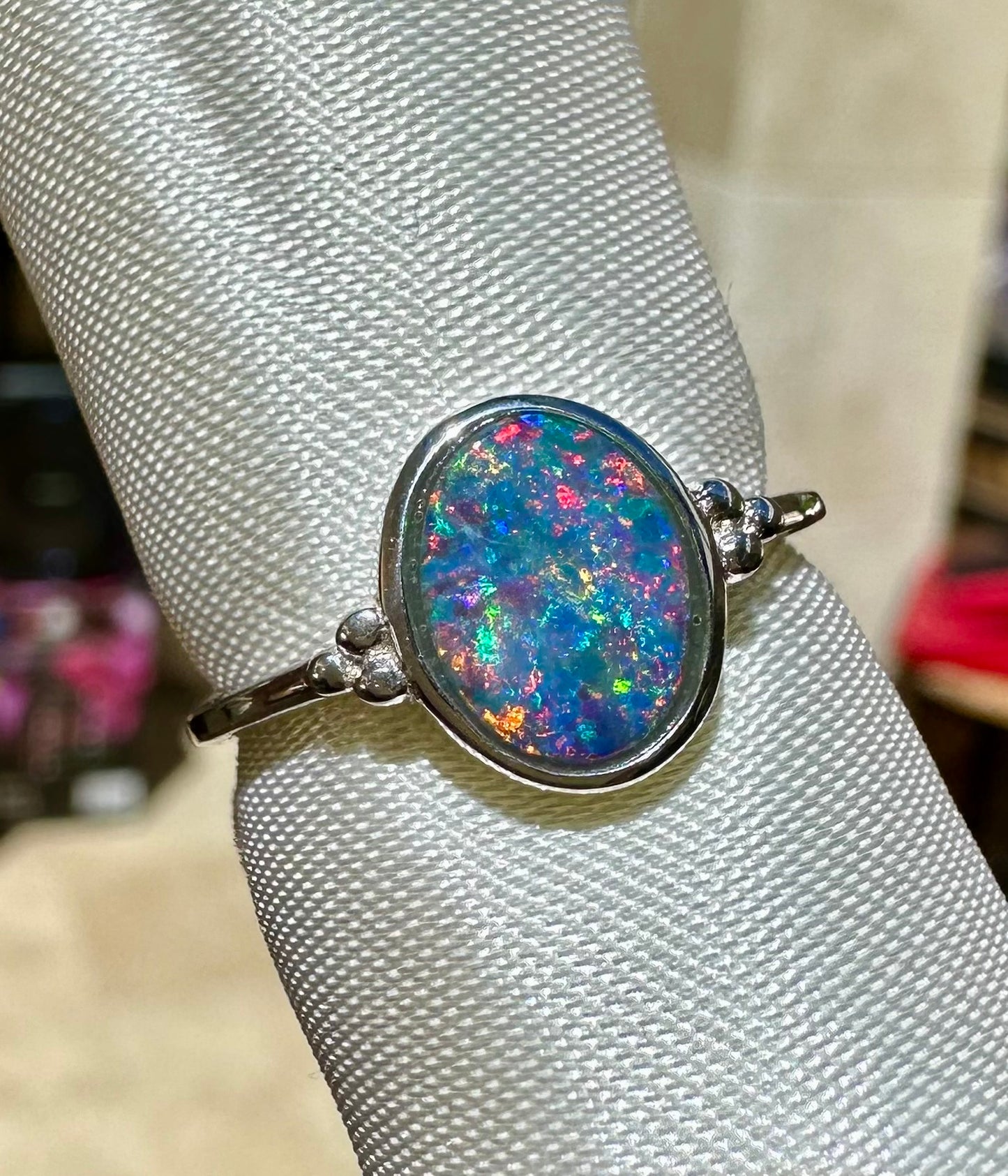Australian opal ring sterling silver size 7