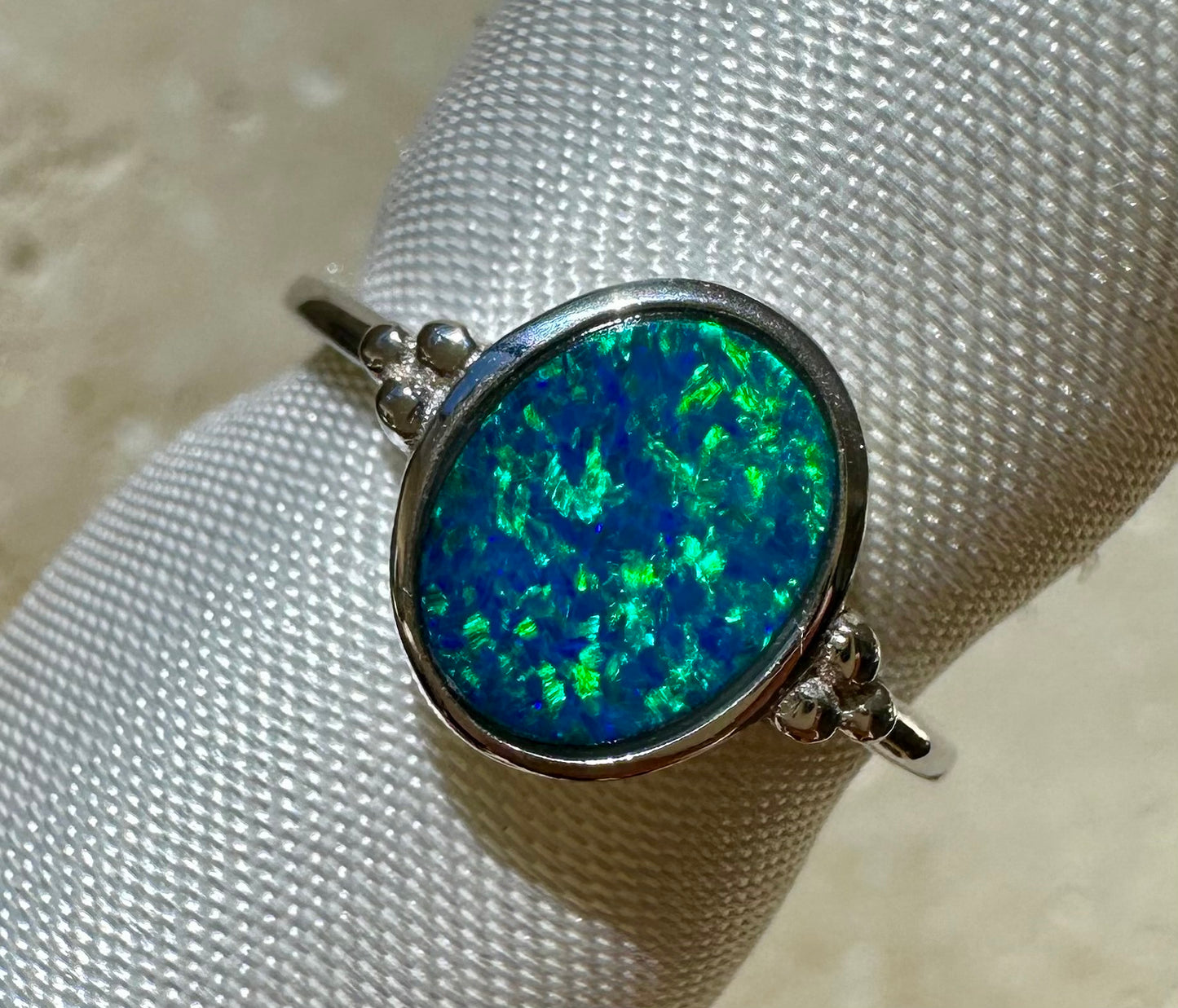 Australian opal ring sterling silver size 6