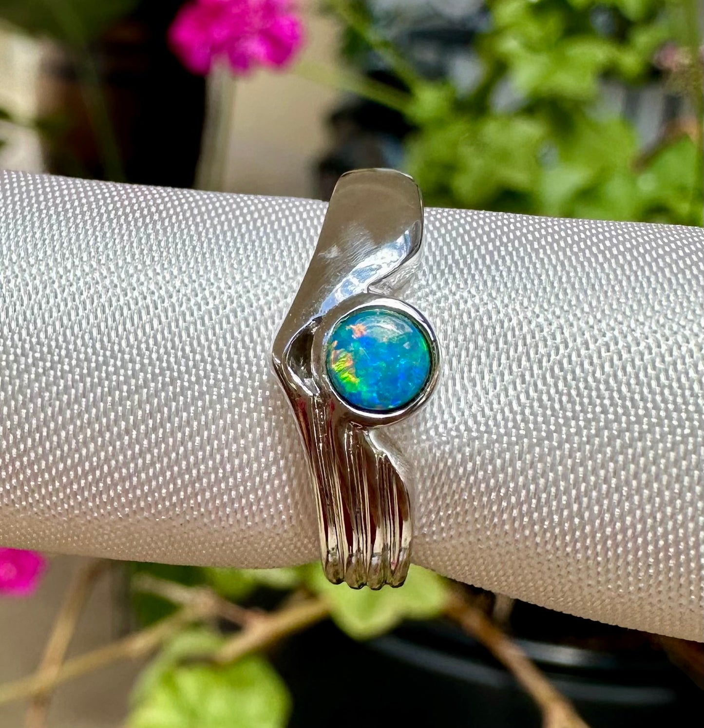 Genuine Australian opal sterling silver ring size 5.5