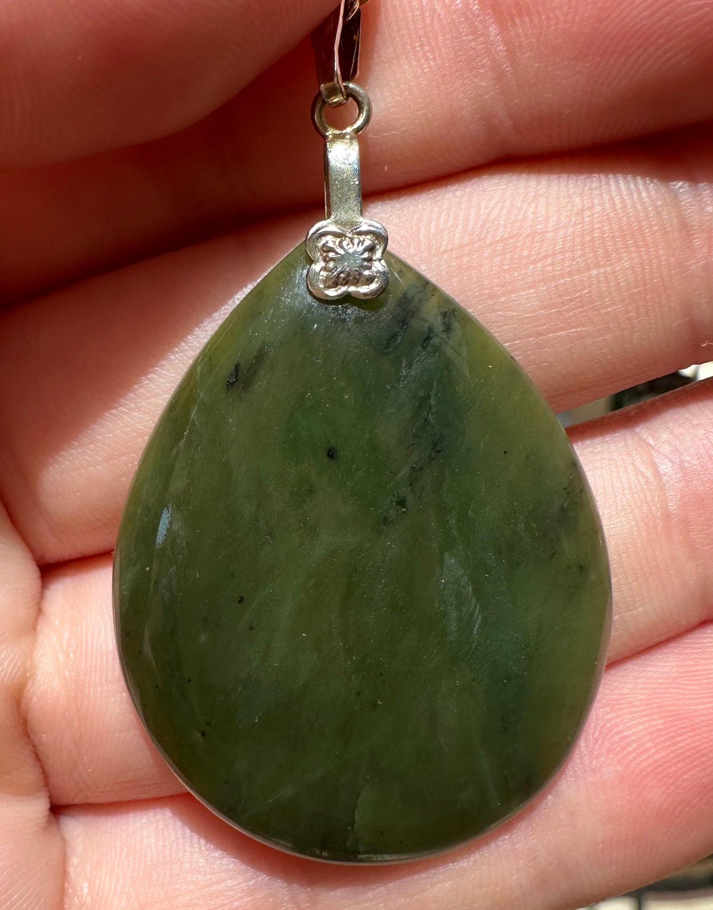 Large Australian green Cowell jade teardrop pendant