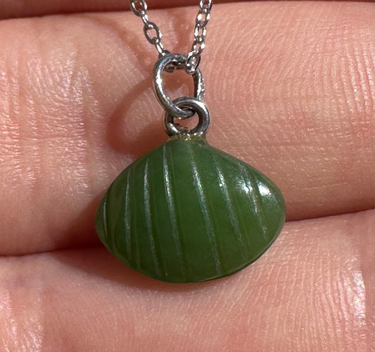 Green nephrite jade shell charm or pendant