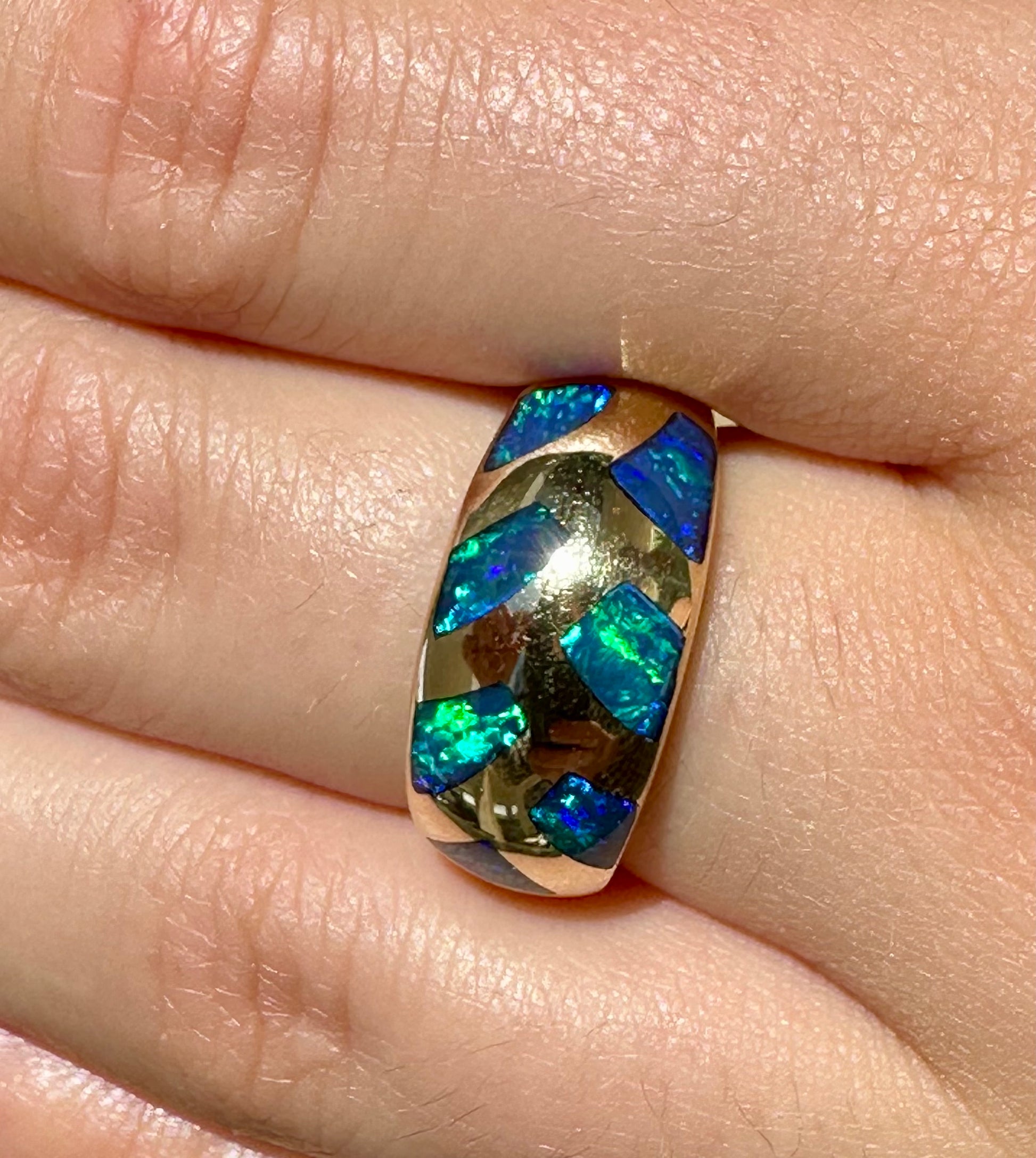 14k yellow gold Australian gem opal Inlay ring.