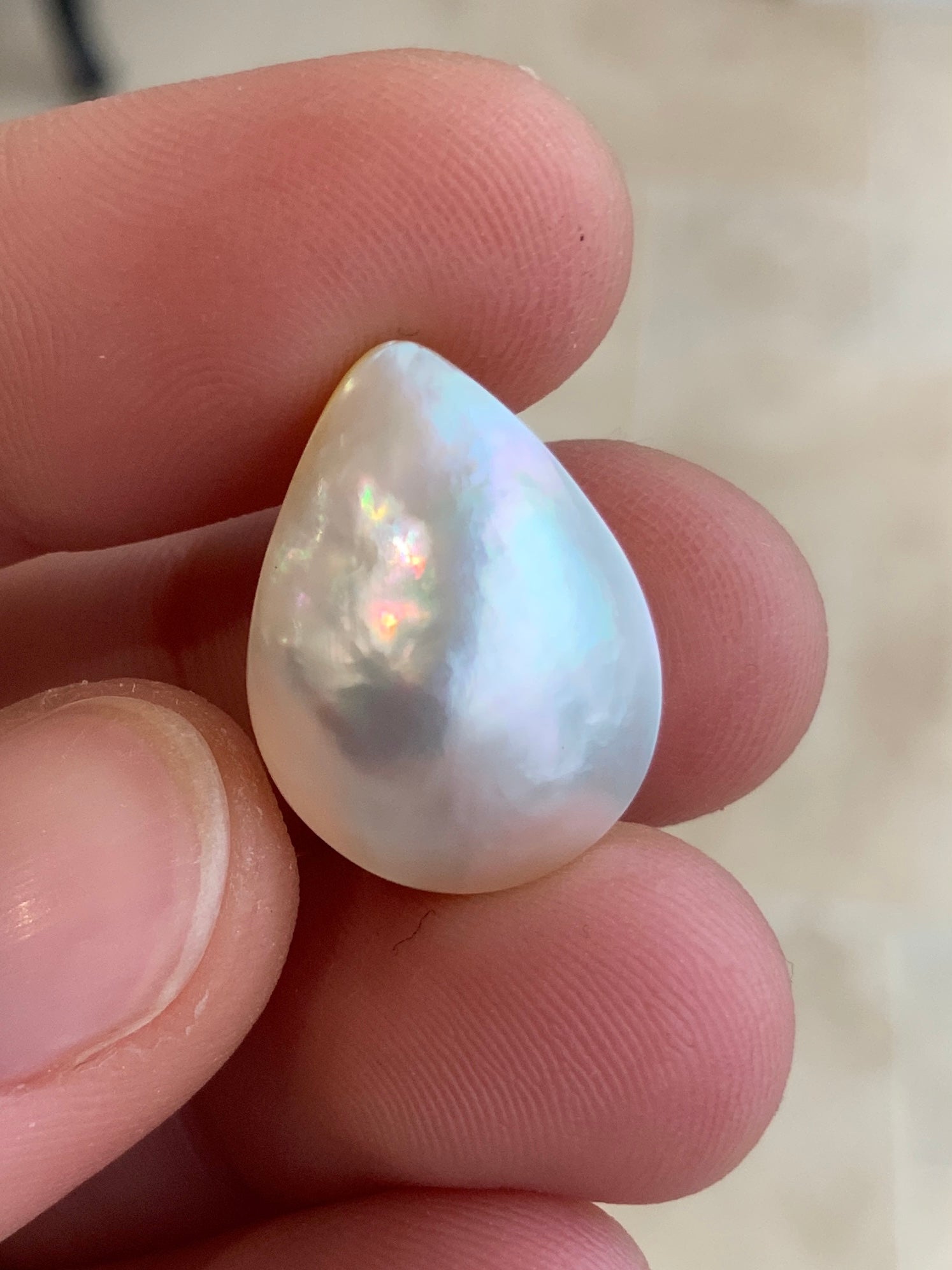 Opal Essence Mabe pearl white teardrop 