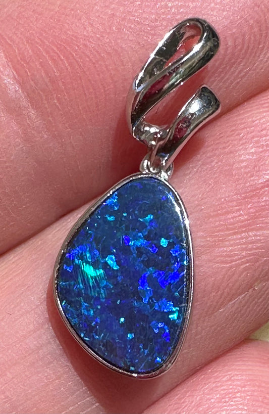 blue green opal pendant set in sterling silver