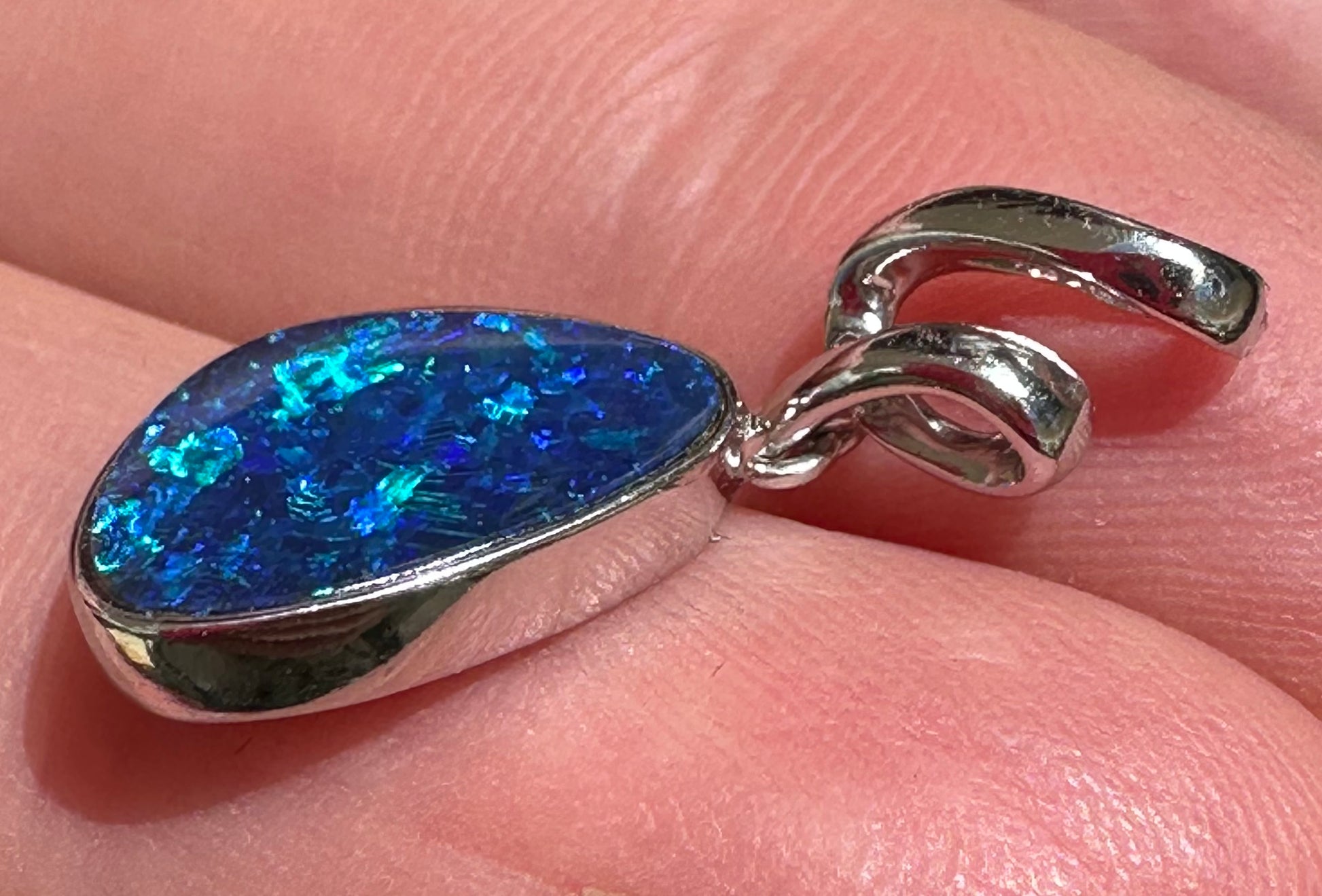 blue green opal pendant set in sterling silver