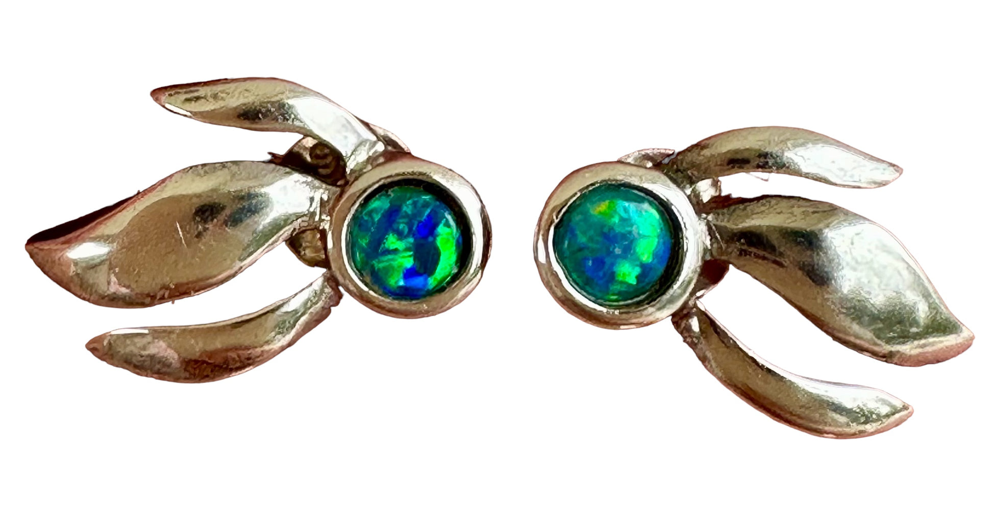 Genuine Australian opal earrings set in sterling silver.