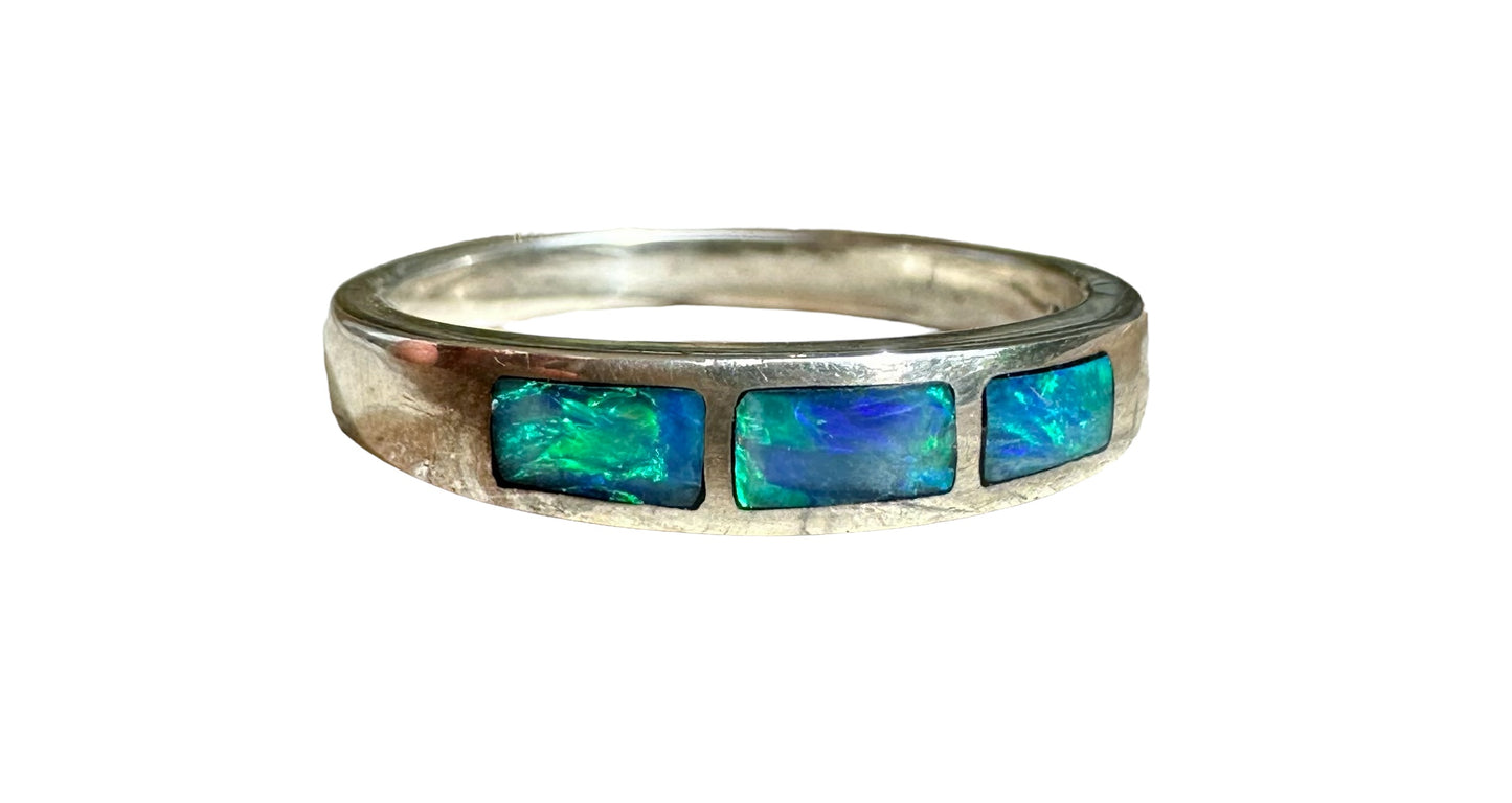 Genuine Australian opal sterling silver inlay ring