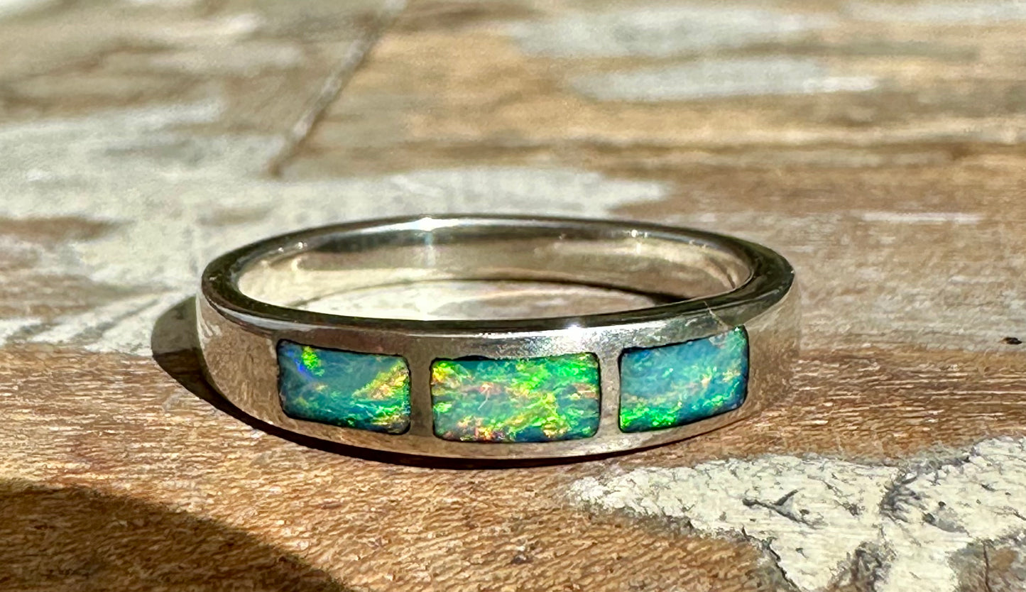 Genuine Australian opal sterling silver inlay ring