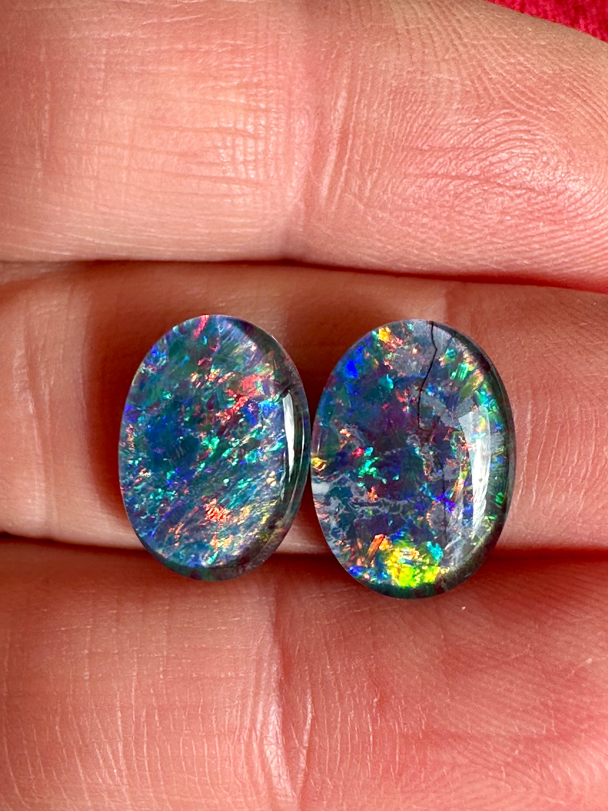 Matching pair Australian gem grade opal triplets 14x10mm