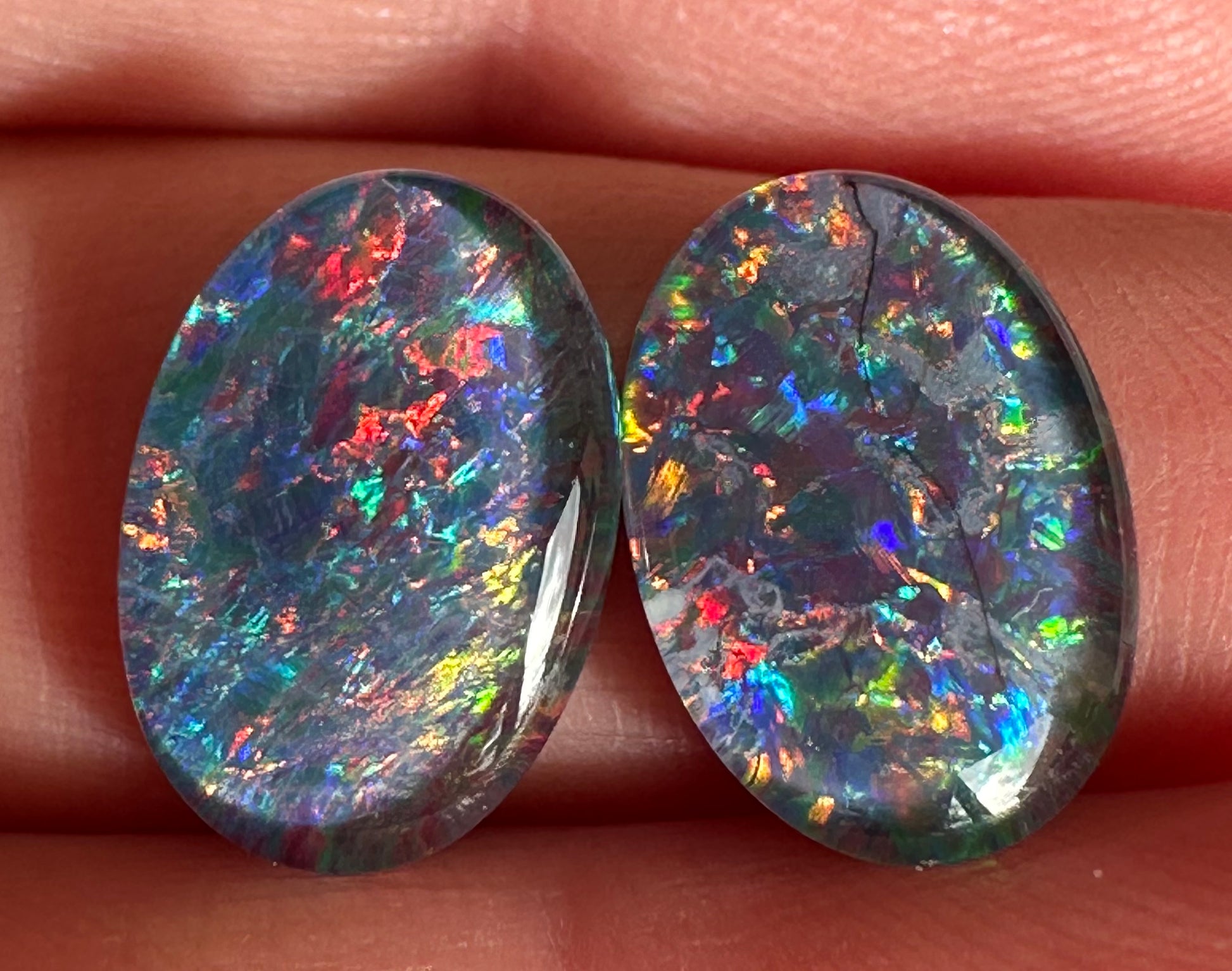 Matching pair Australian gem grade opal triplets 14x10mm