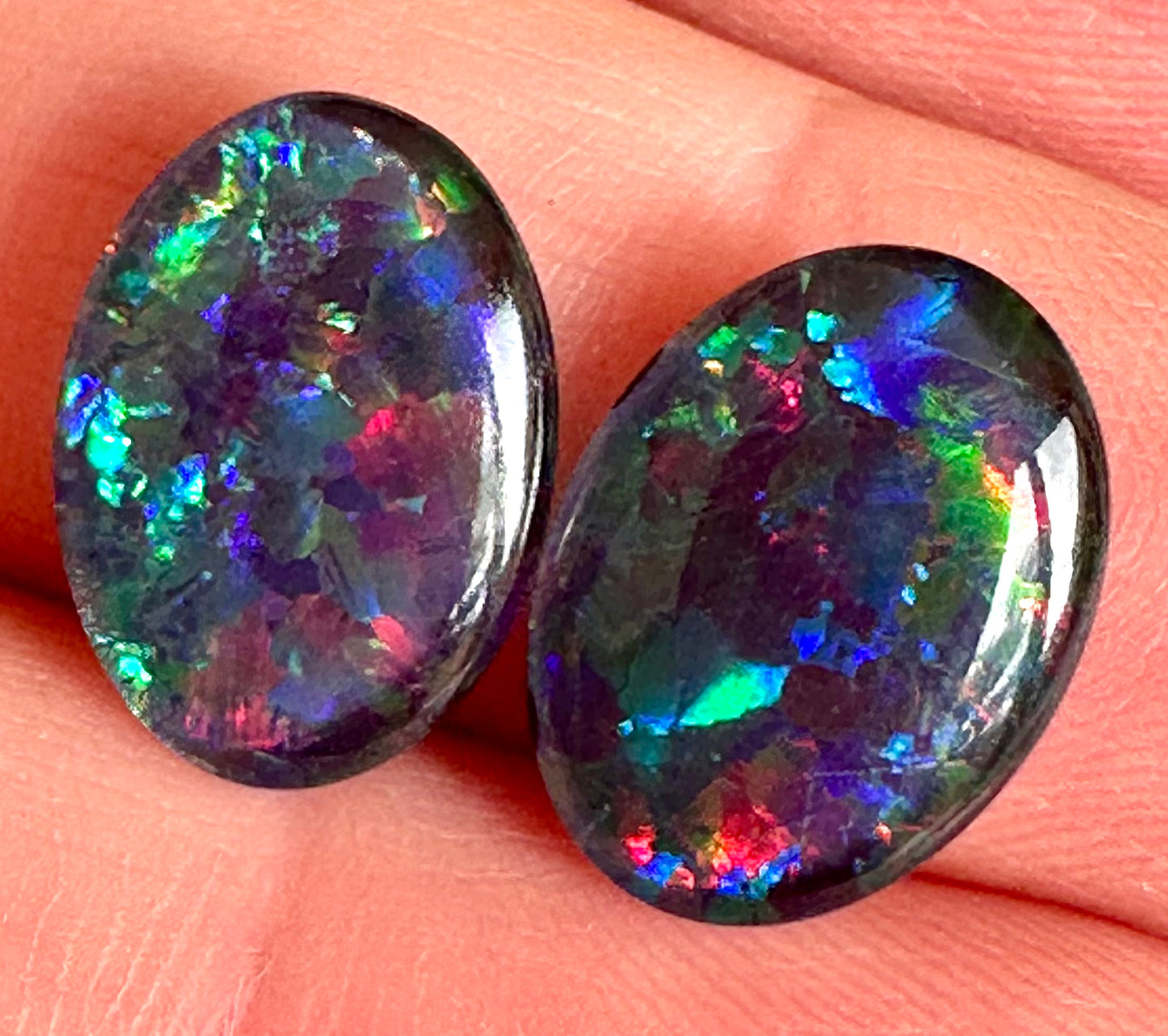 Matching pair Australian gem grade opal triplets 14x10mm