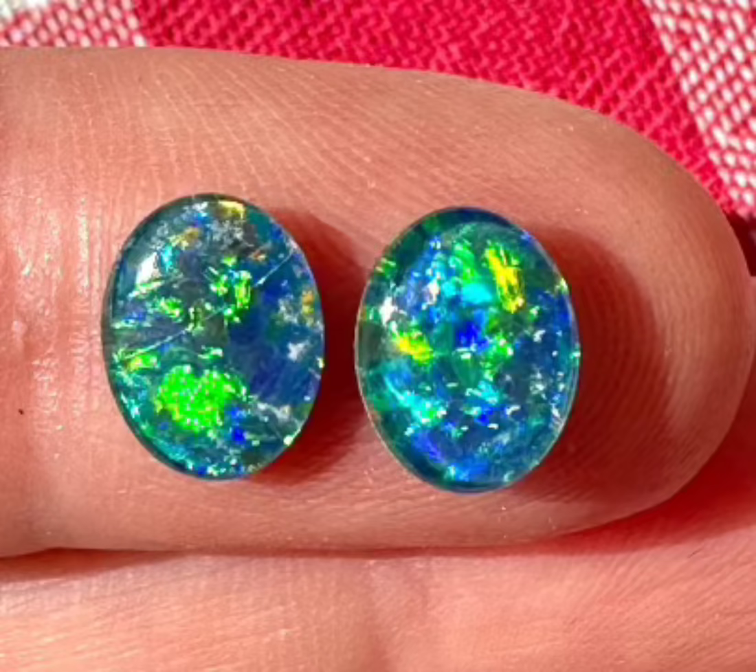 Matching pair Australian opal triplets 9x7mm