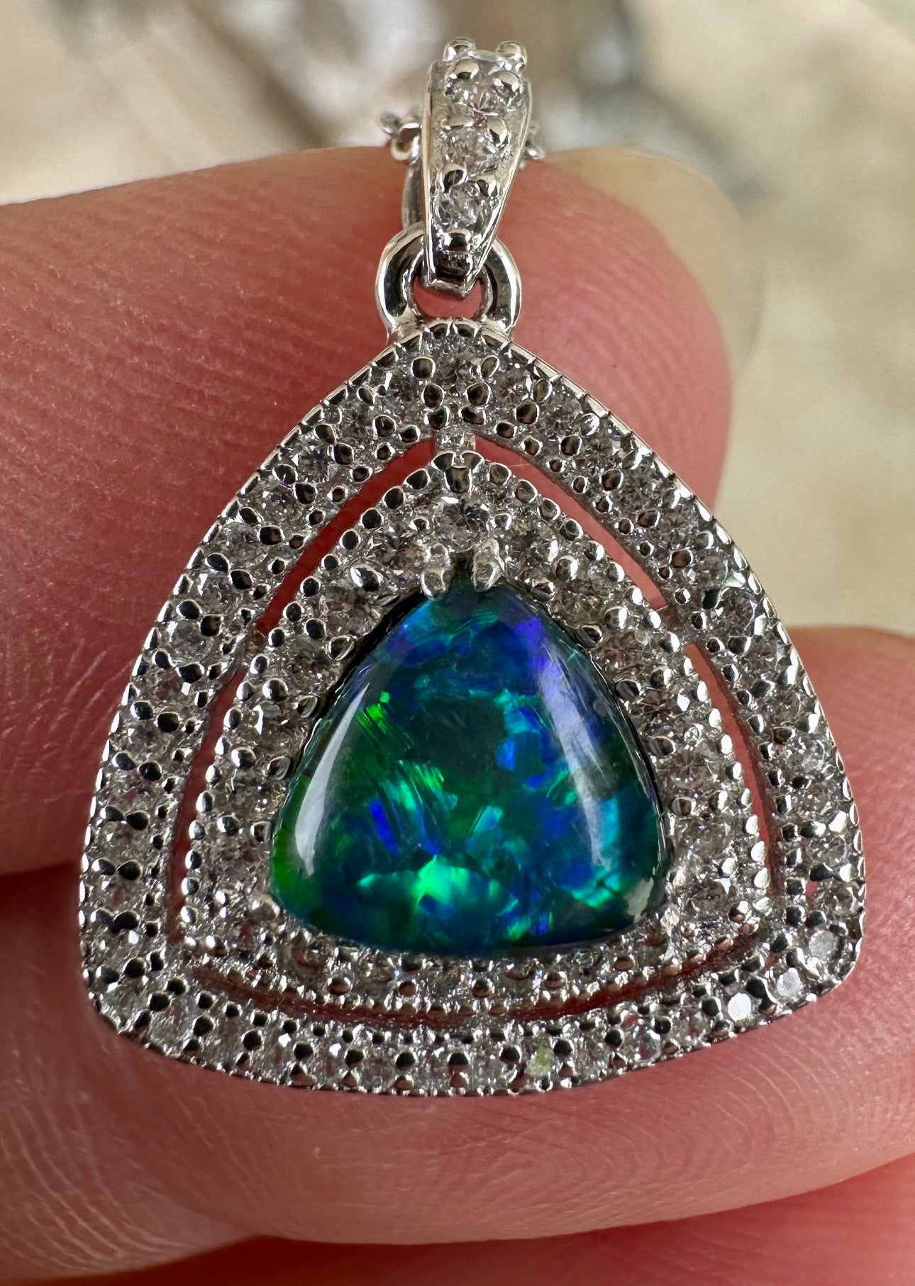 Beautiful bright Australian Opal, Cubic Ziconia and Sterling sold Silver Pendant (3225)