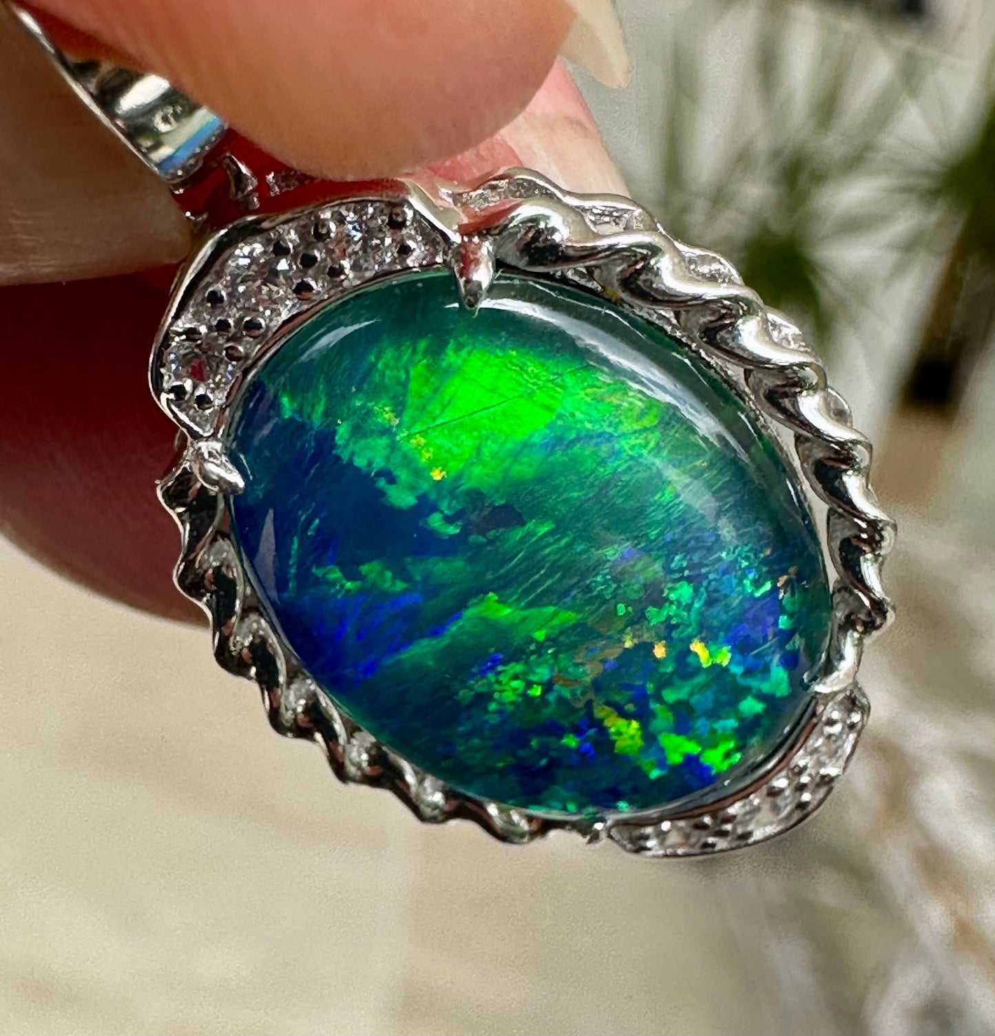 Brilliant flashing Australian Opal Pendant.