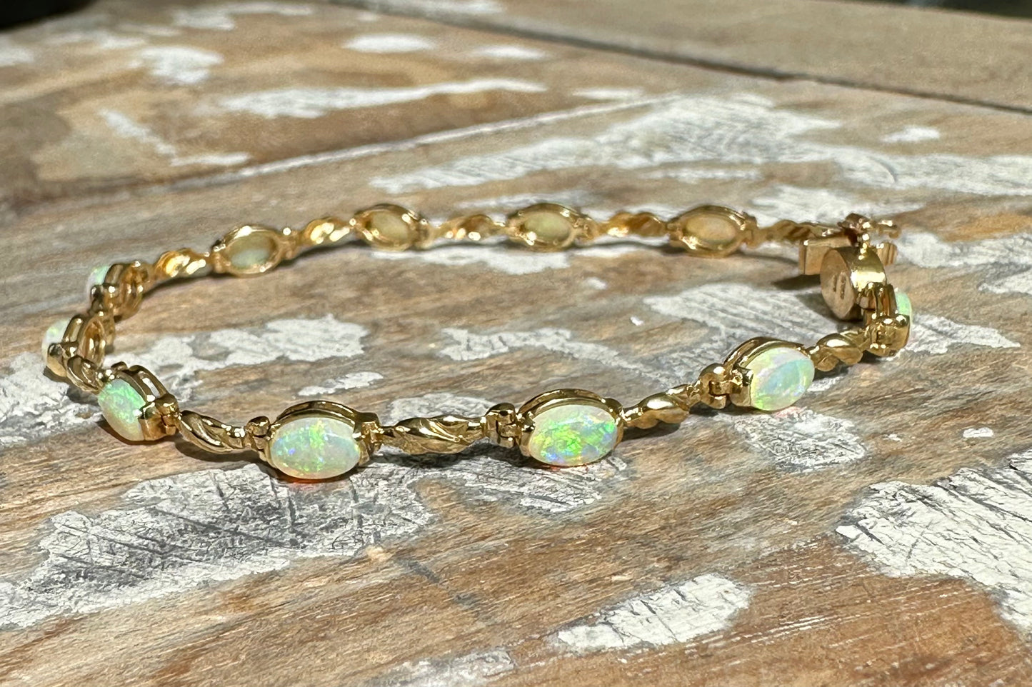 Opal Tennis Bracelet 14k Yellow Gold