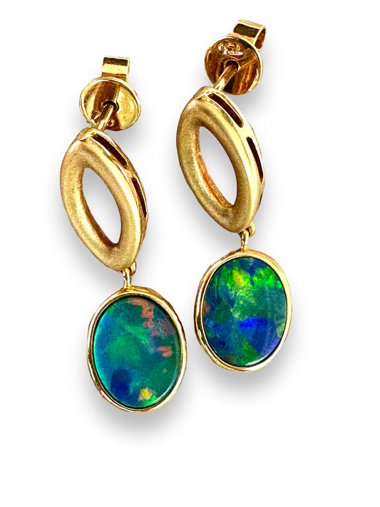 Opal Doublet earrings set in 18k yellow gold